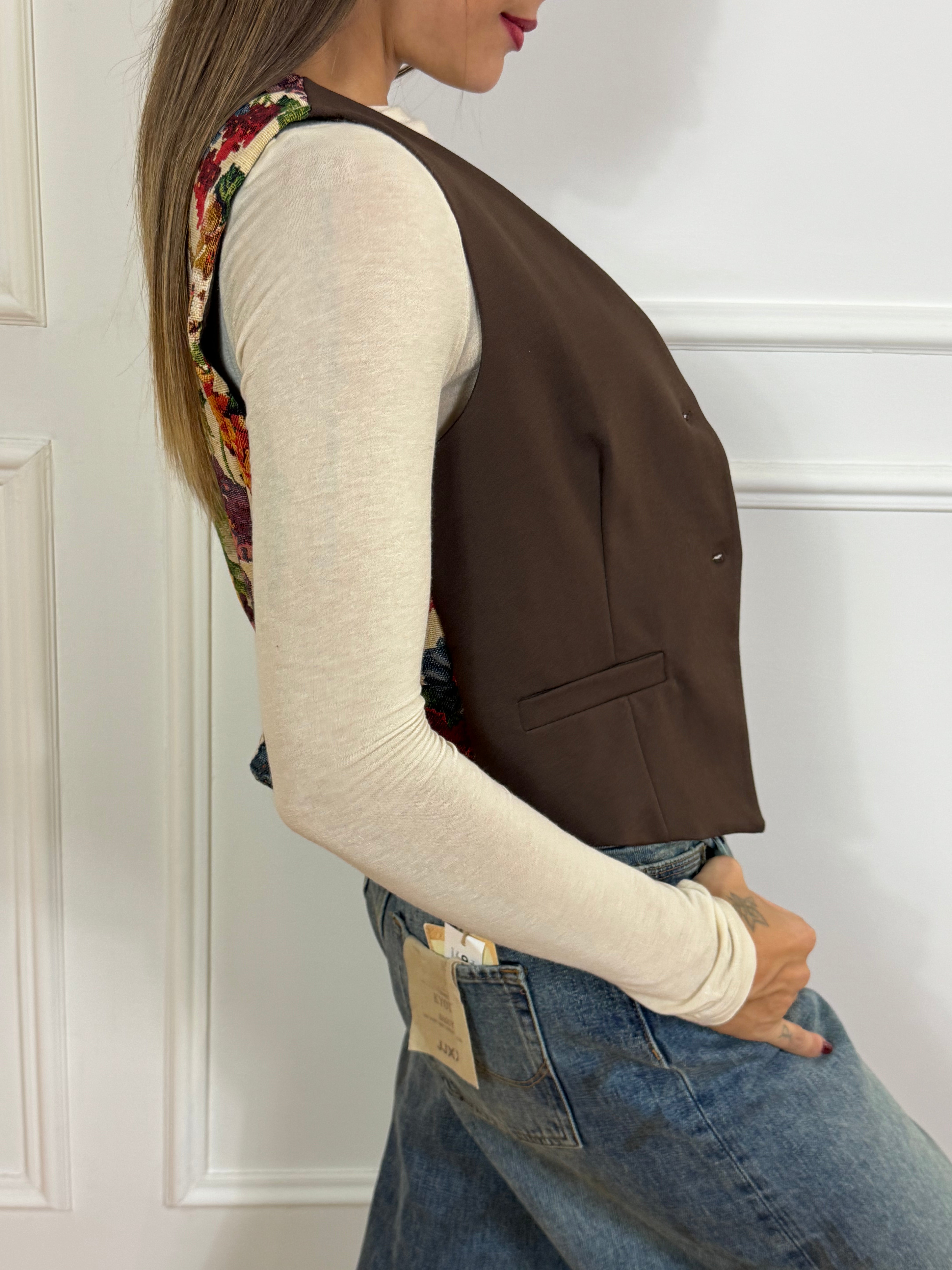 Gilet Victoria ILMH bicolore con fantasia damascata dietro