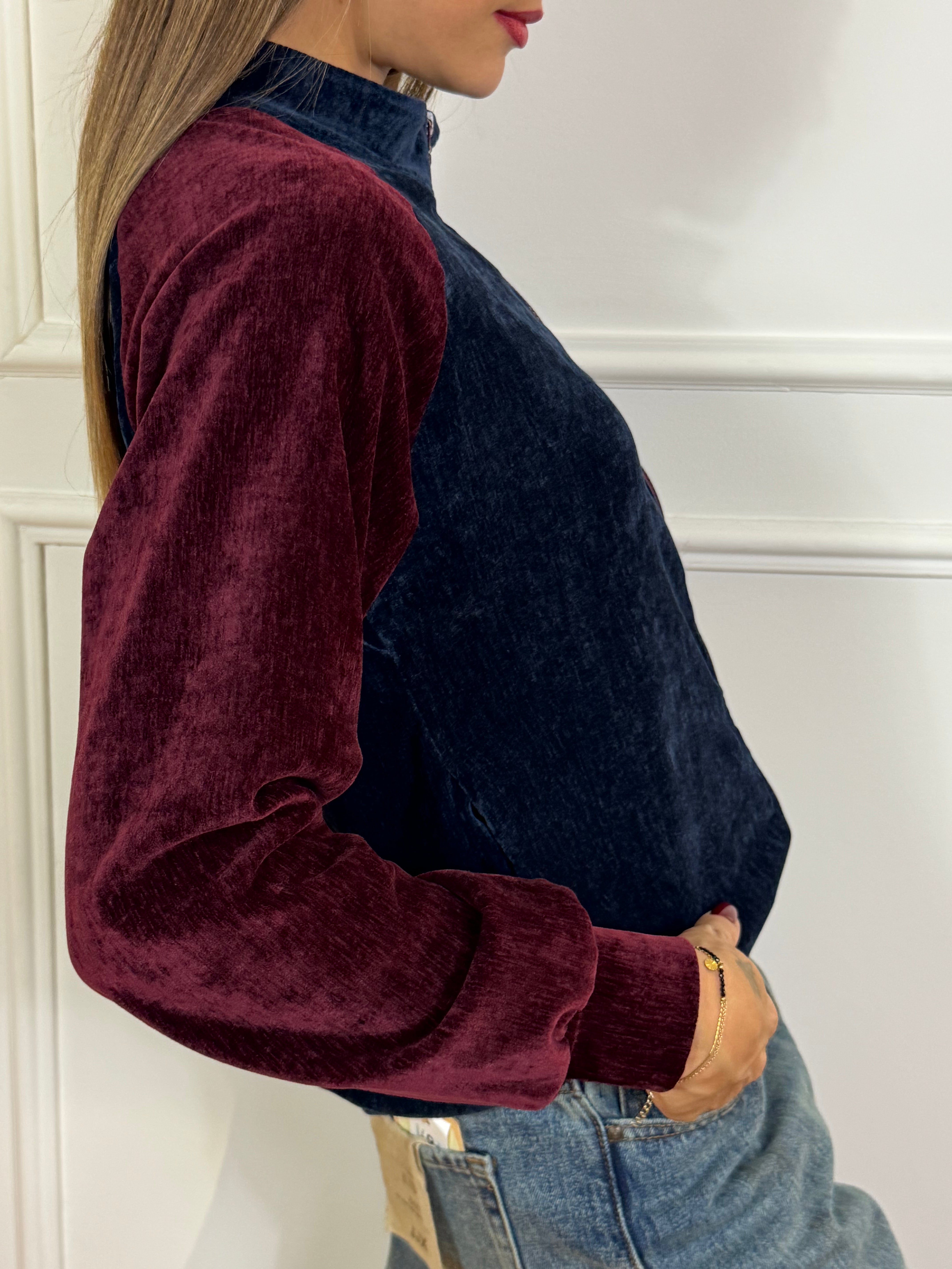 Giacca bomber in felpa Victoria ILMH in velluto blu-bordeaux
