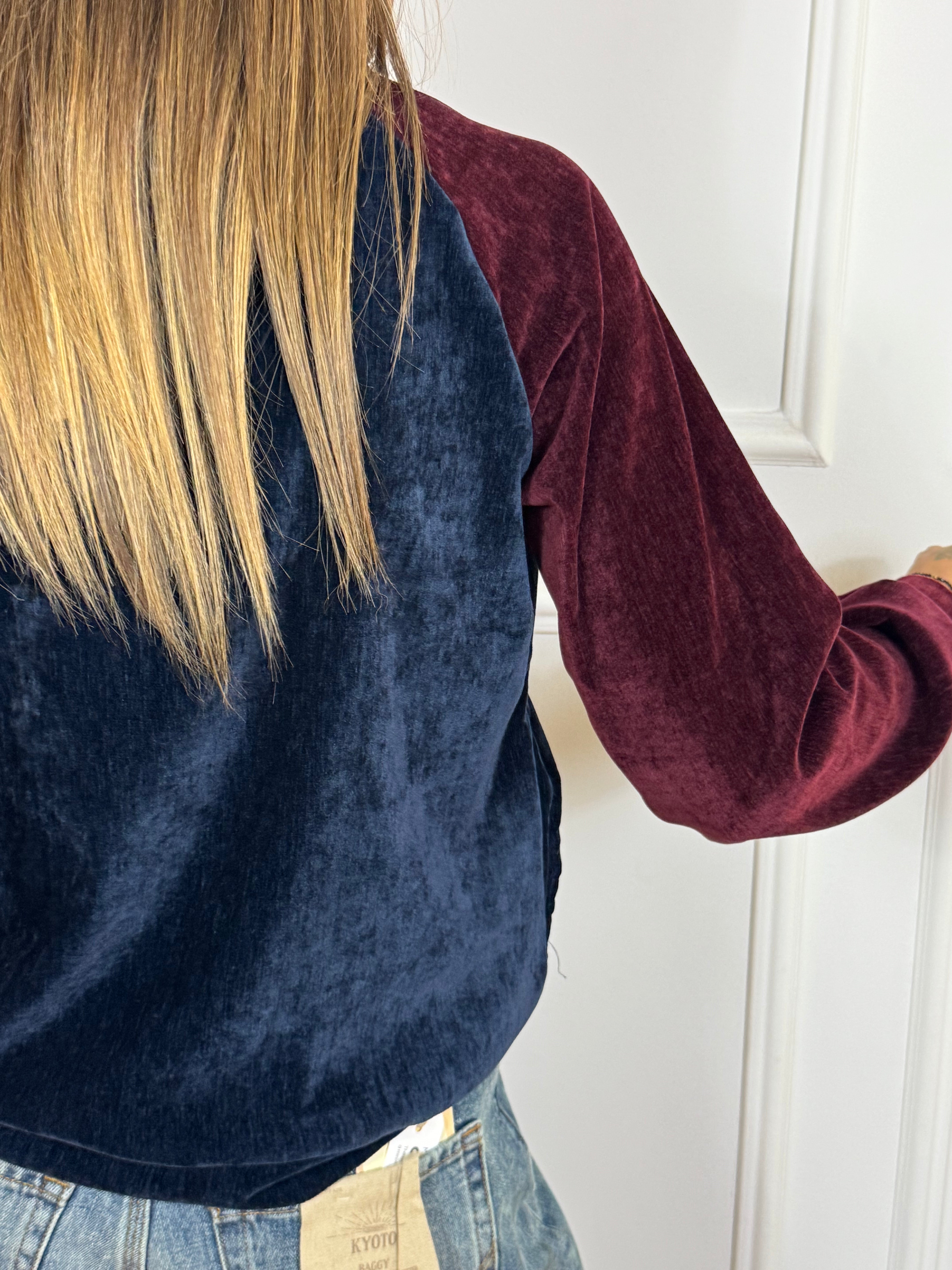 Giacca bomber in felpa Victoria ILMH in velluto blu-bordeaux