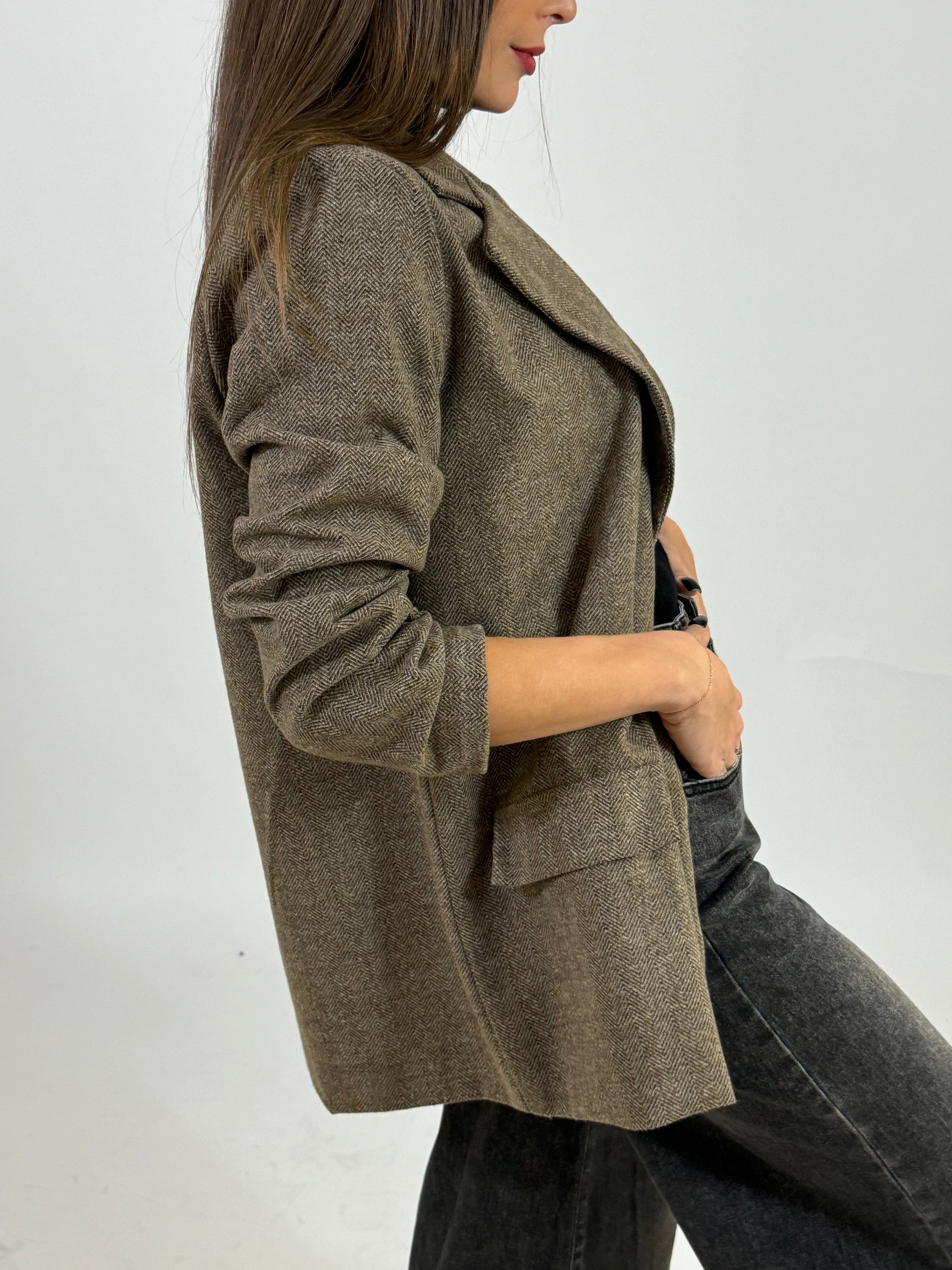 Giacca blazer VICTORIA ILMH fantasia spinata con patch TEDDY SULLA SCHIENA