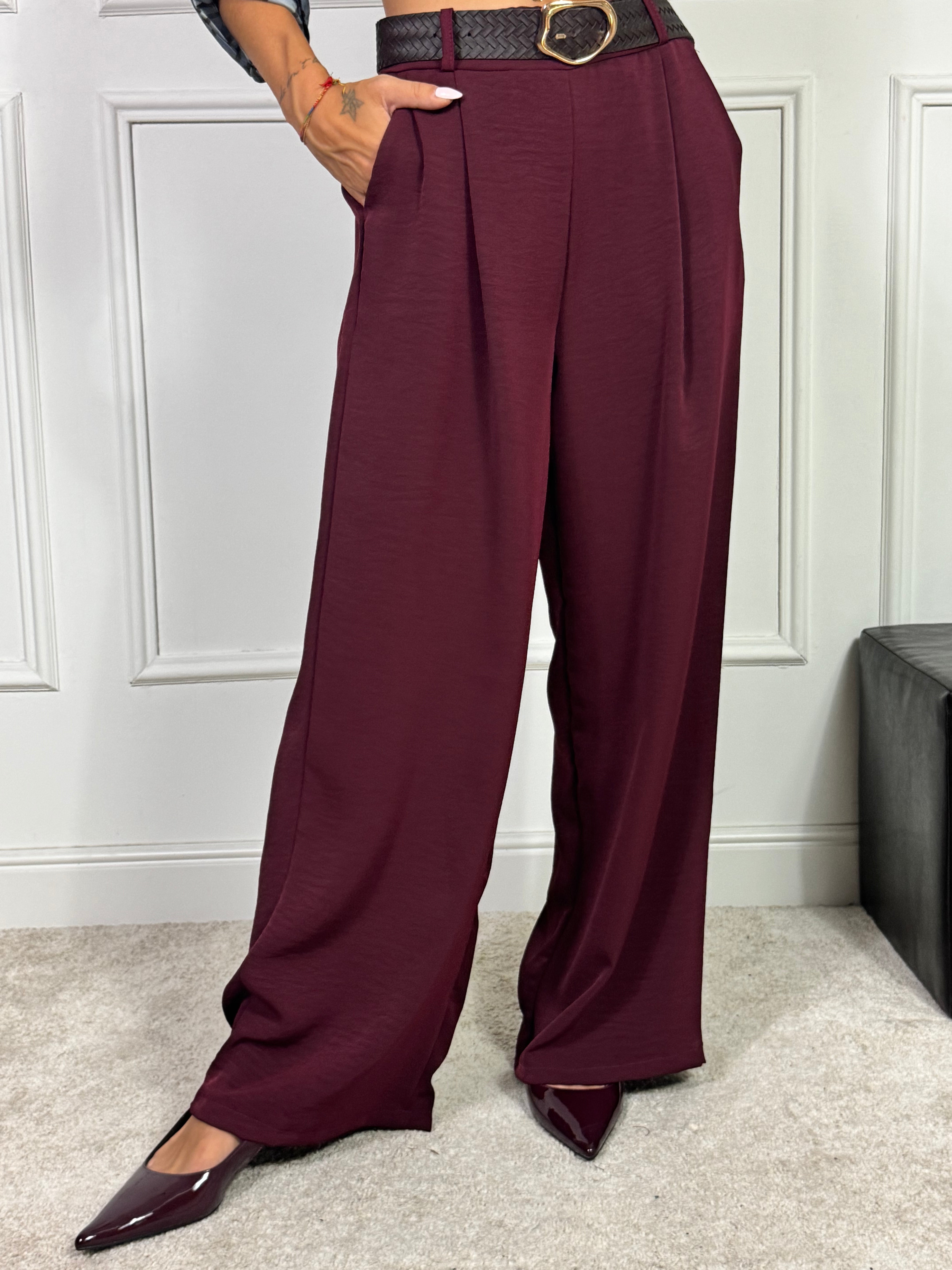 Pantalone palazzo TESSUTO FLUIDO Victoria ILMH con CINTURA INTRECCIATA