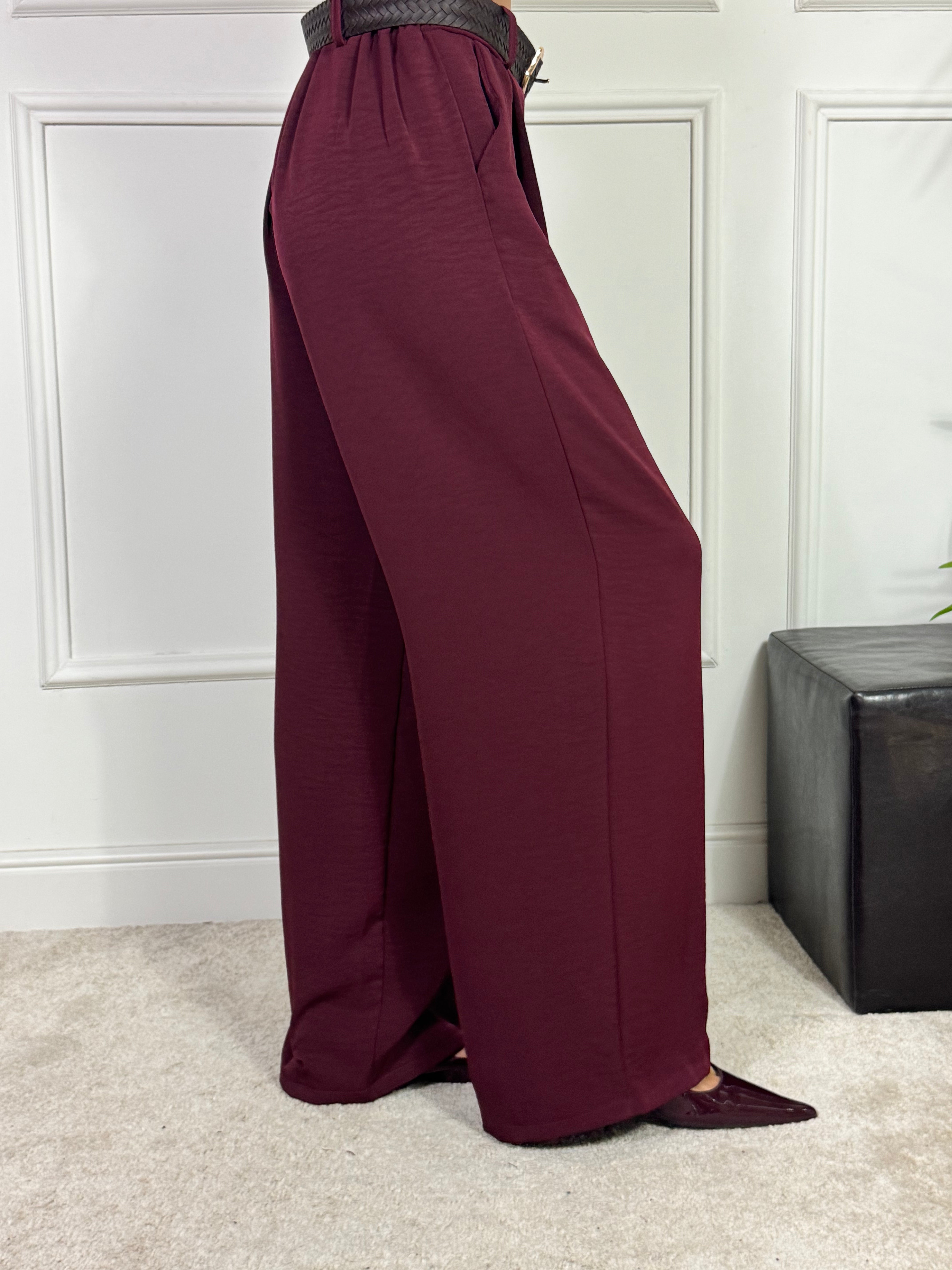 Pantalone palazzo TESSUTO FLUIDO Victoria ILMH con CINTURA INTRECCIATA