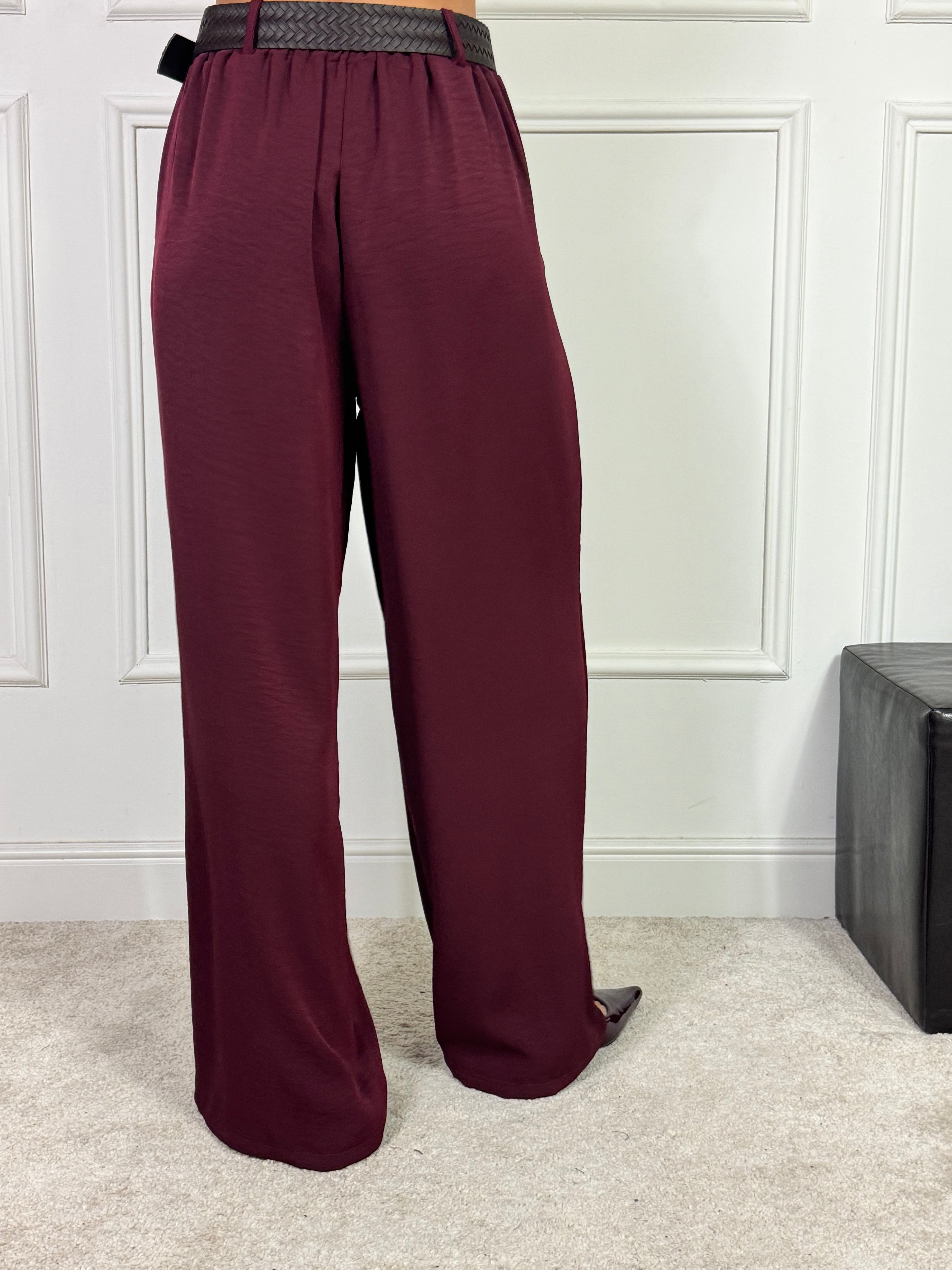Pantalone palazzo TESSUTO FLUIDO Victoria ILMH con CINTURA INTRECCIATA