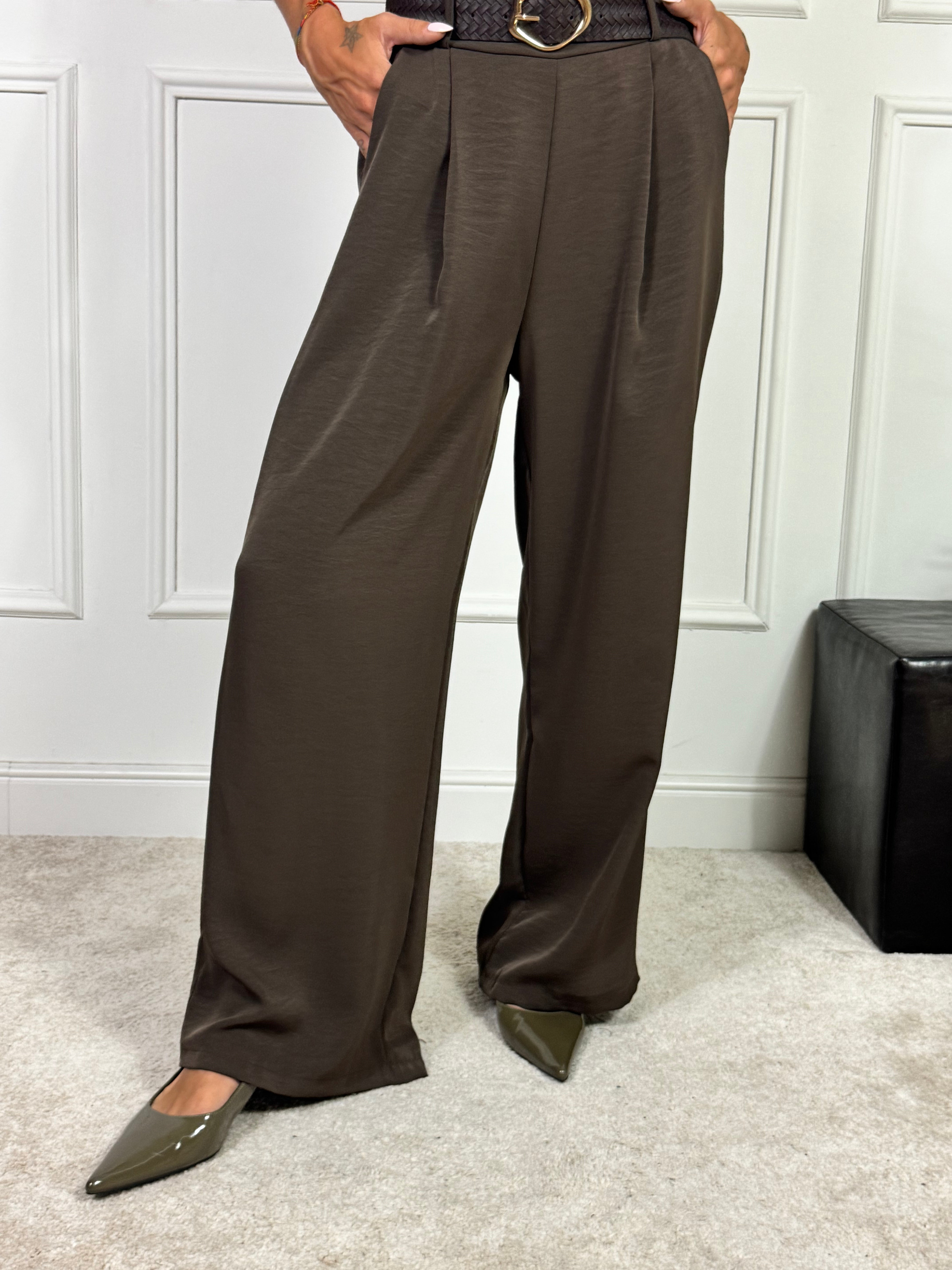Pantalone palazzo TESSUTO FLUIDO Victoria ILMH con CINTURA INTRECCIATA