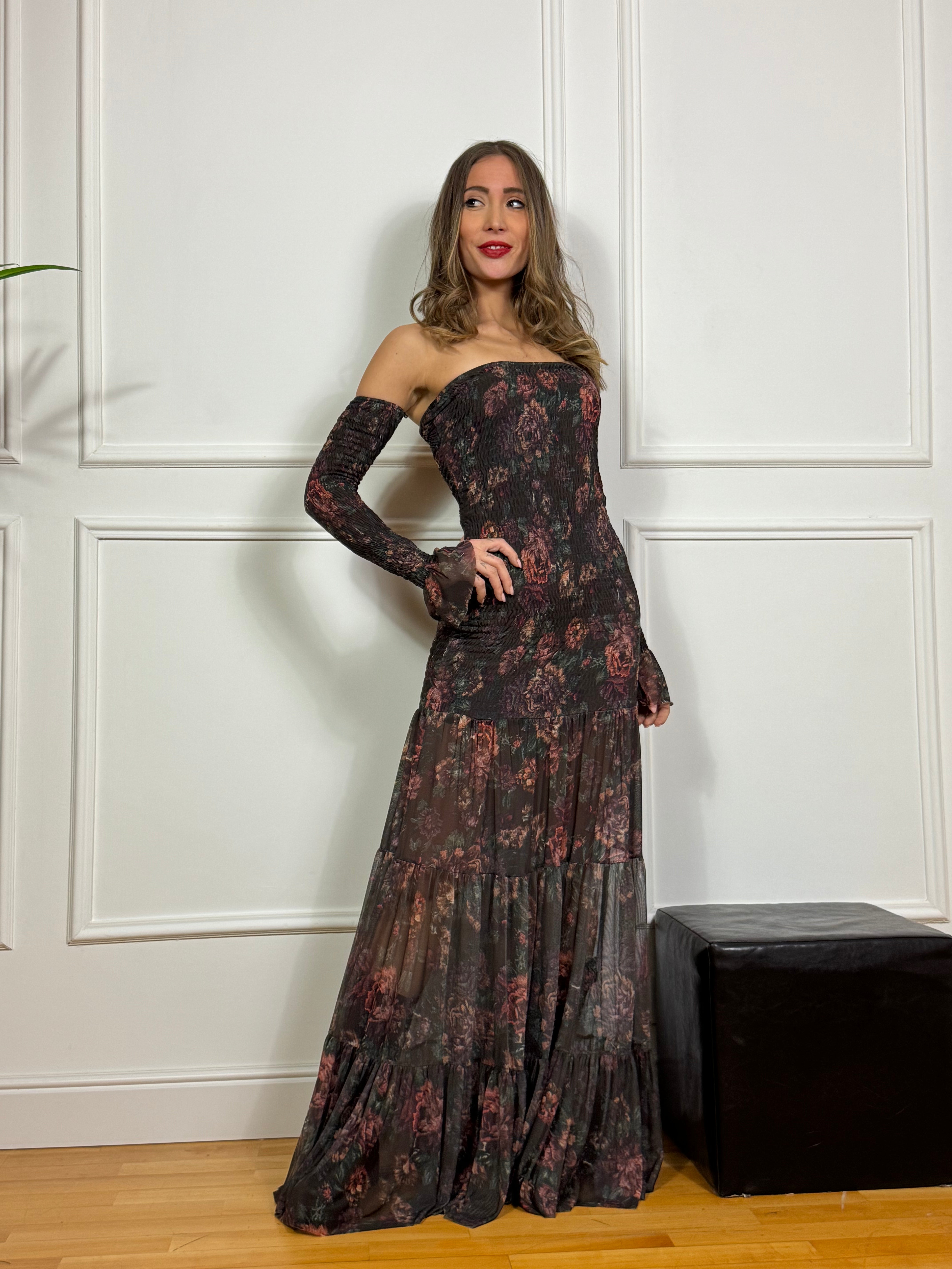 Abito lungo flamenco Victoria ILMH fantasia floreale