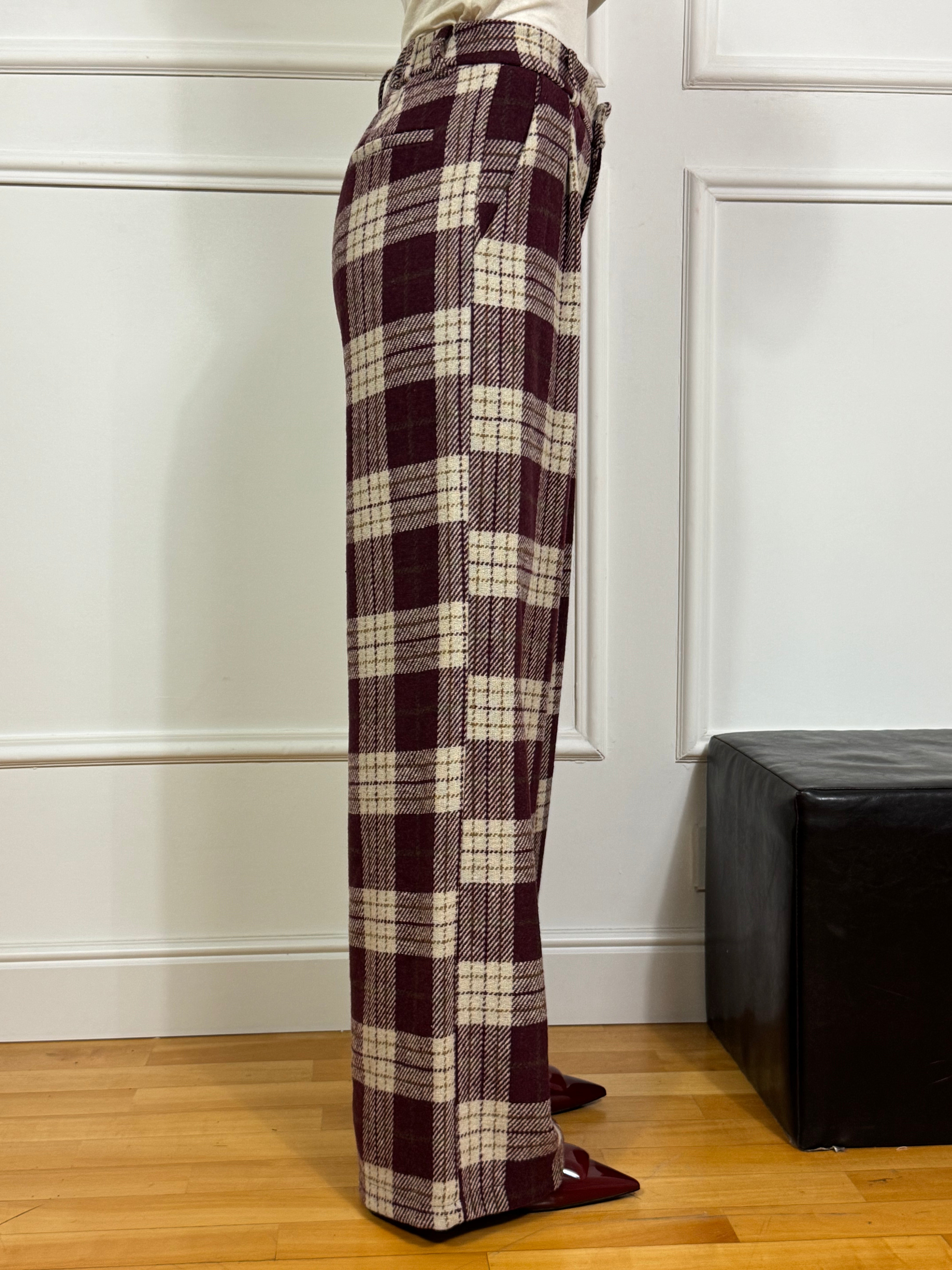 Pantalone in pannetto Victoria ILMH PALAZZO fantasia scozzese PANNA-BORDEAUX