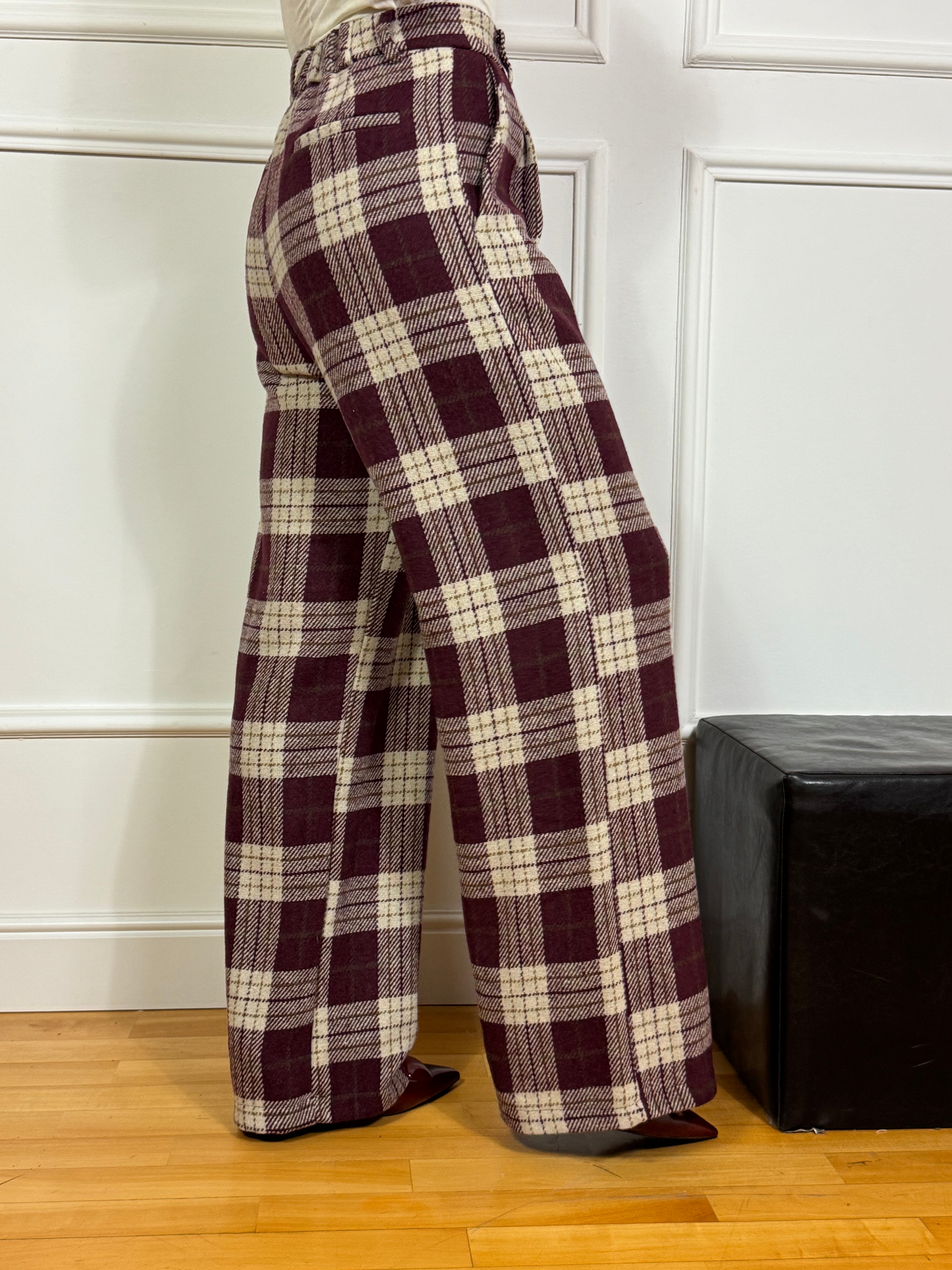 Pantalone in pannetto Victoria ILMH PALAZZO fantasia scozzese PANNA-BORDEAUX