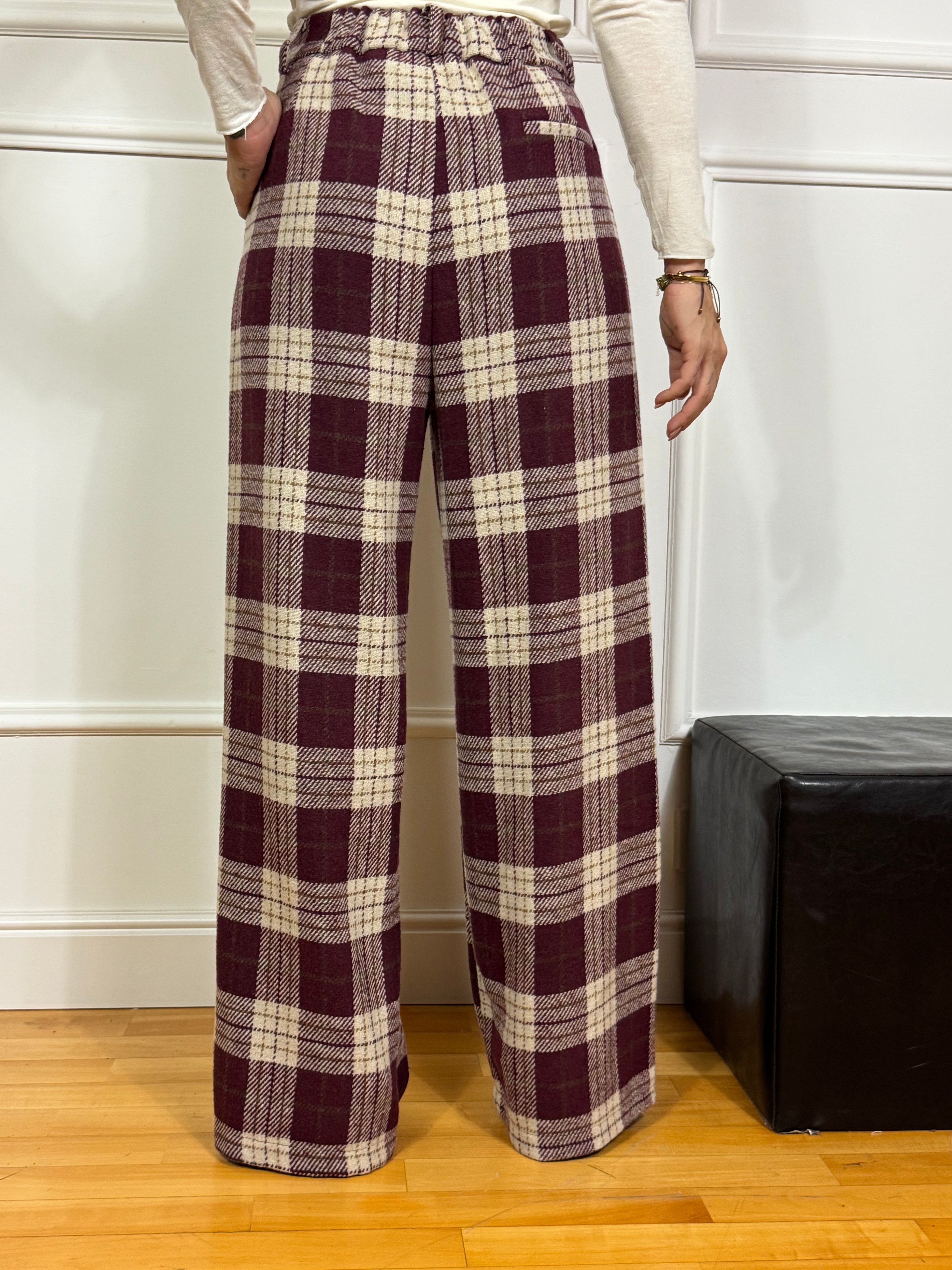 Pantalone in pannetto Victoria ILMH PALAZZO fantasia scozzese PANNA-BORDEAUX