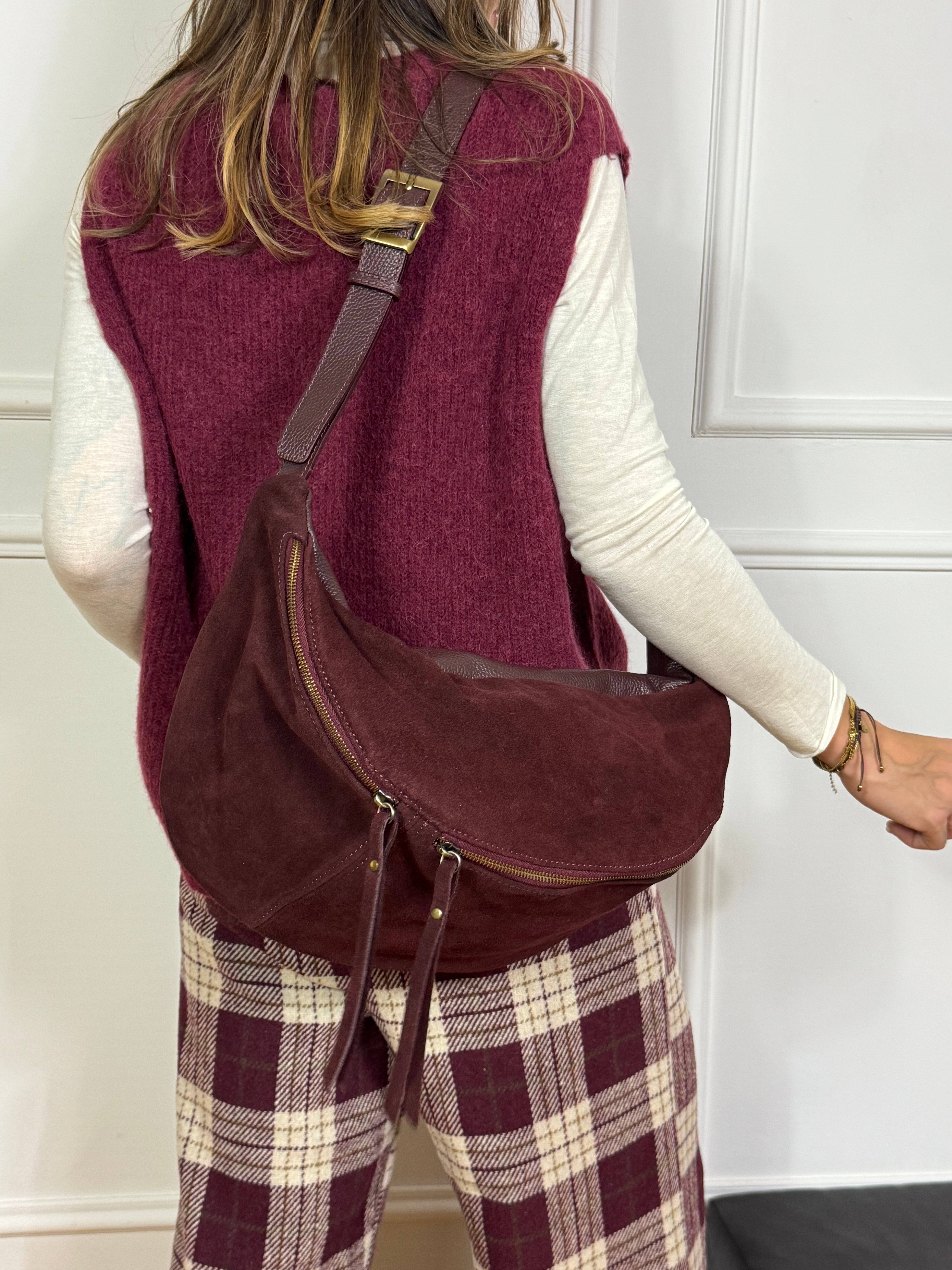 BORSA MAXI MARSUPIO IN PELLE texture martellata - dainetto