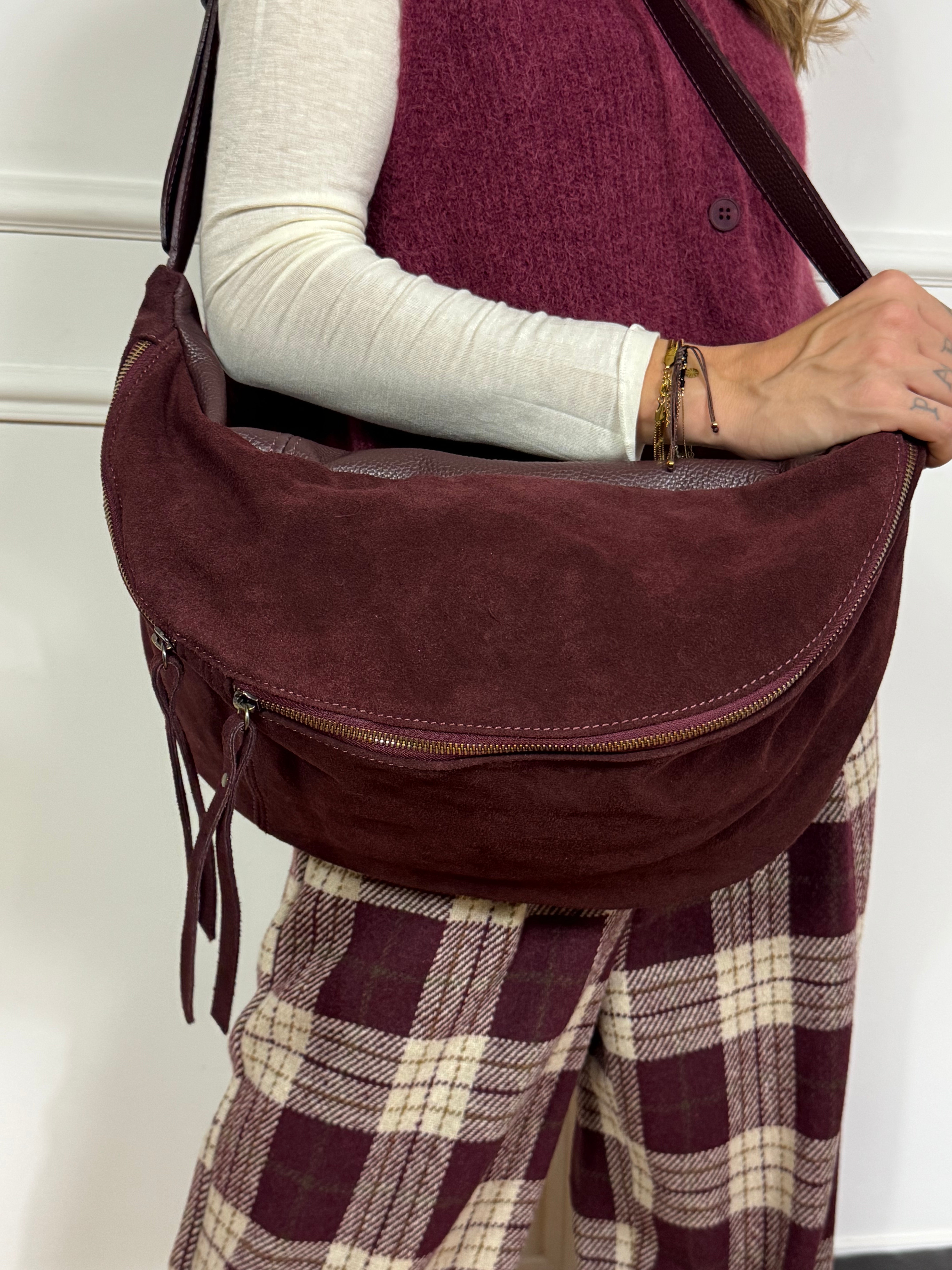 BORSA MAXI MARSUPIO IN PELLE texture martellata - dainetto