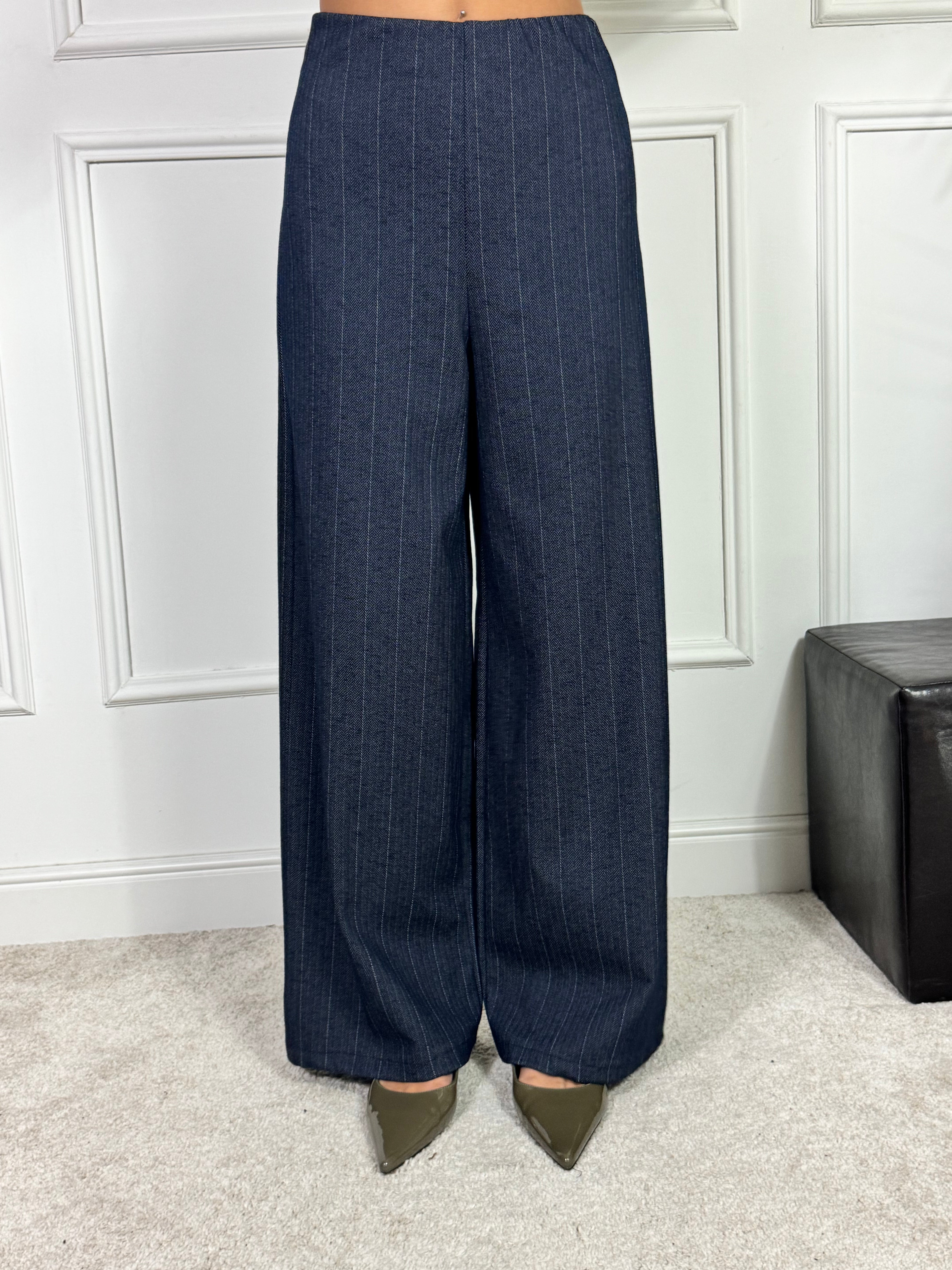 Pantalone PALAZZO CON ELASTICO Victoria ILMH fantasia SPINATO BLU NOTTE