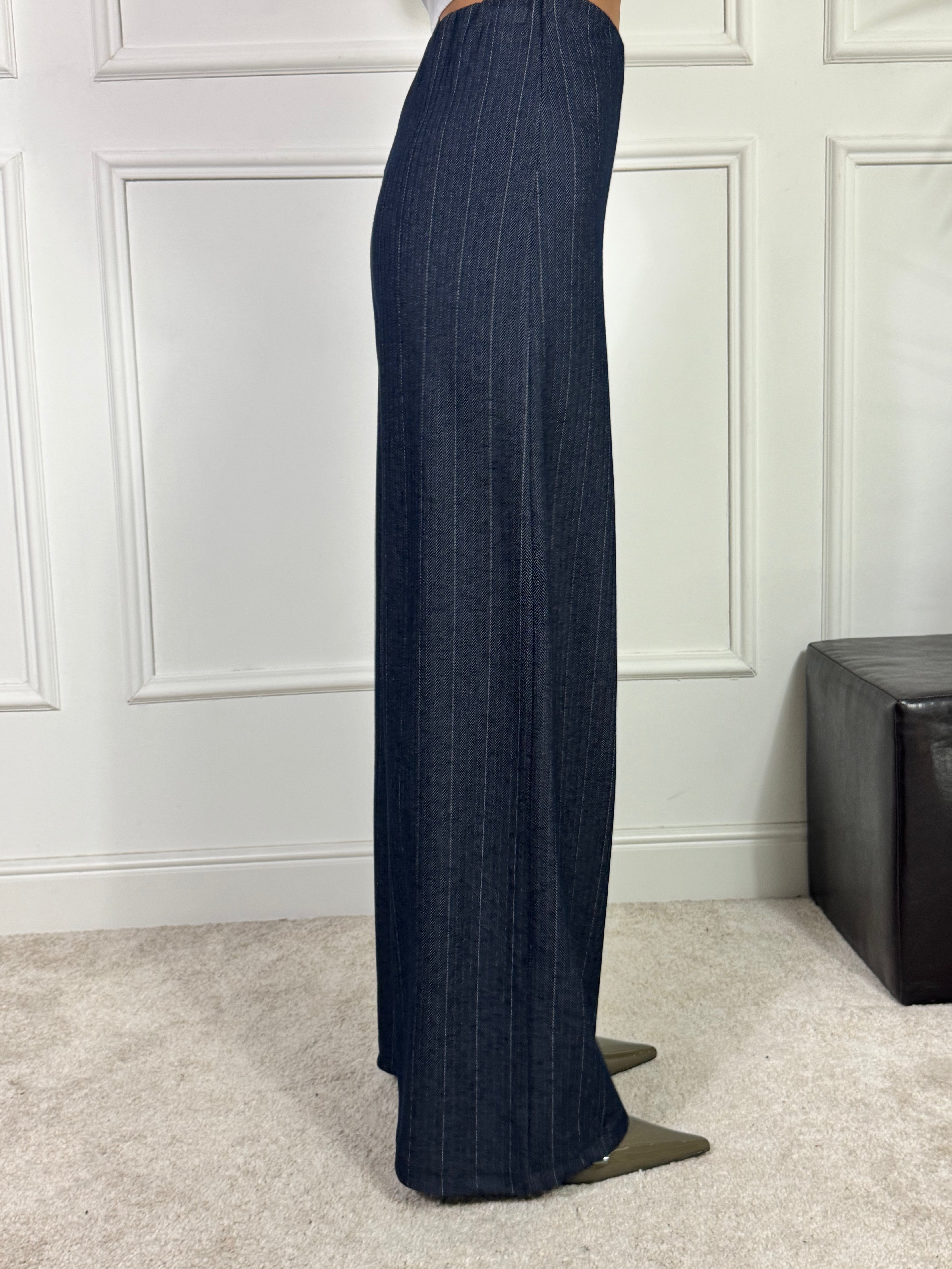 Pantalone PALAZZO CON ELASTICO Victoria ILMH fantasia SPINATO BLU NOTTE