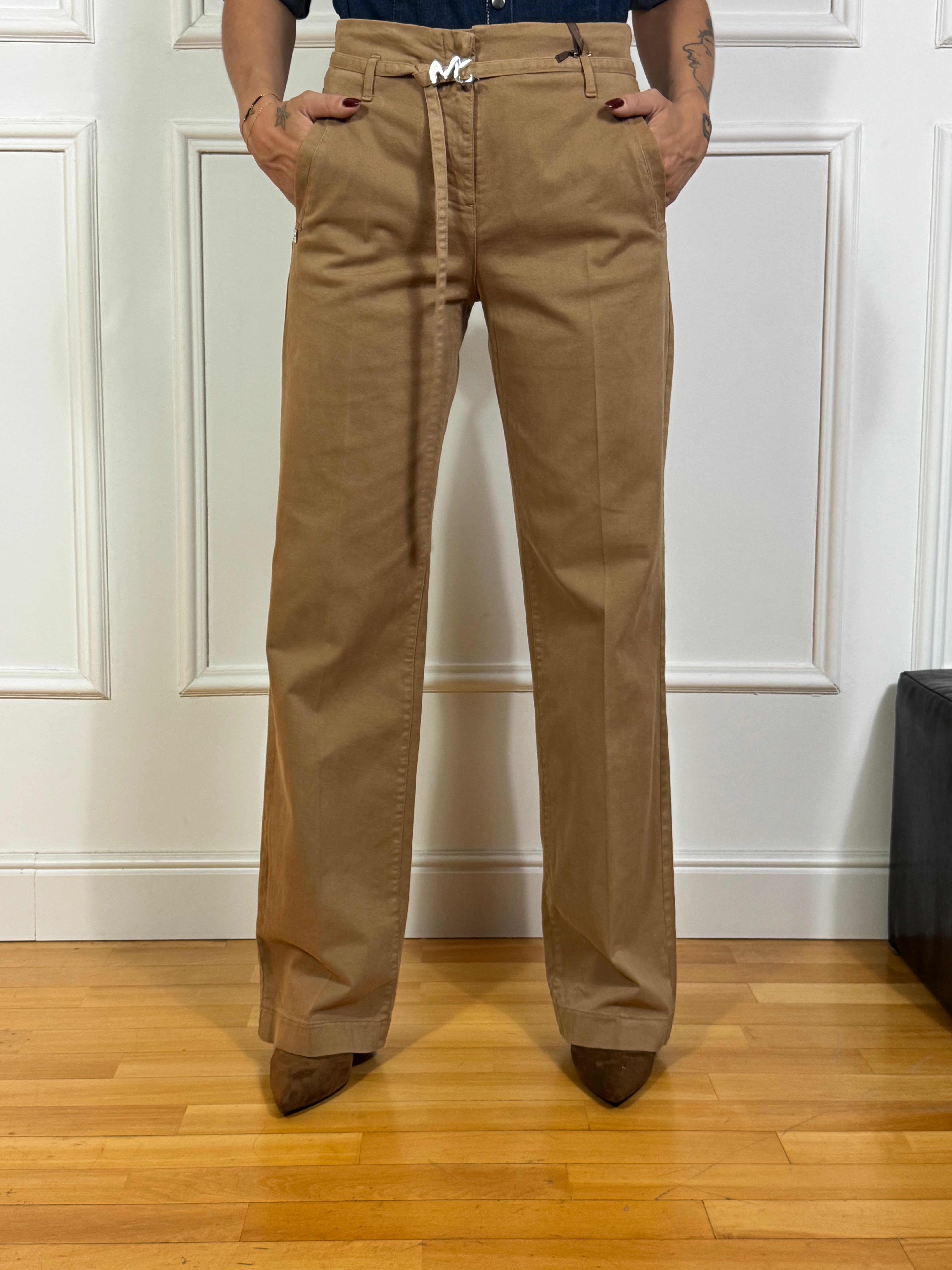 Pantalone in cotone Manila Grace wide leg con cinturina