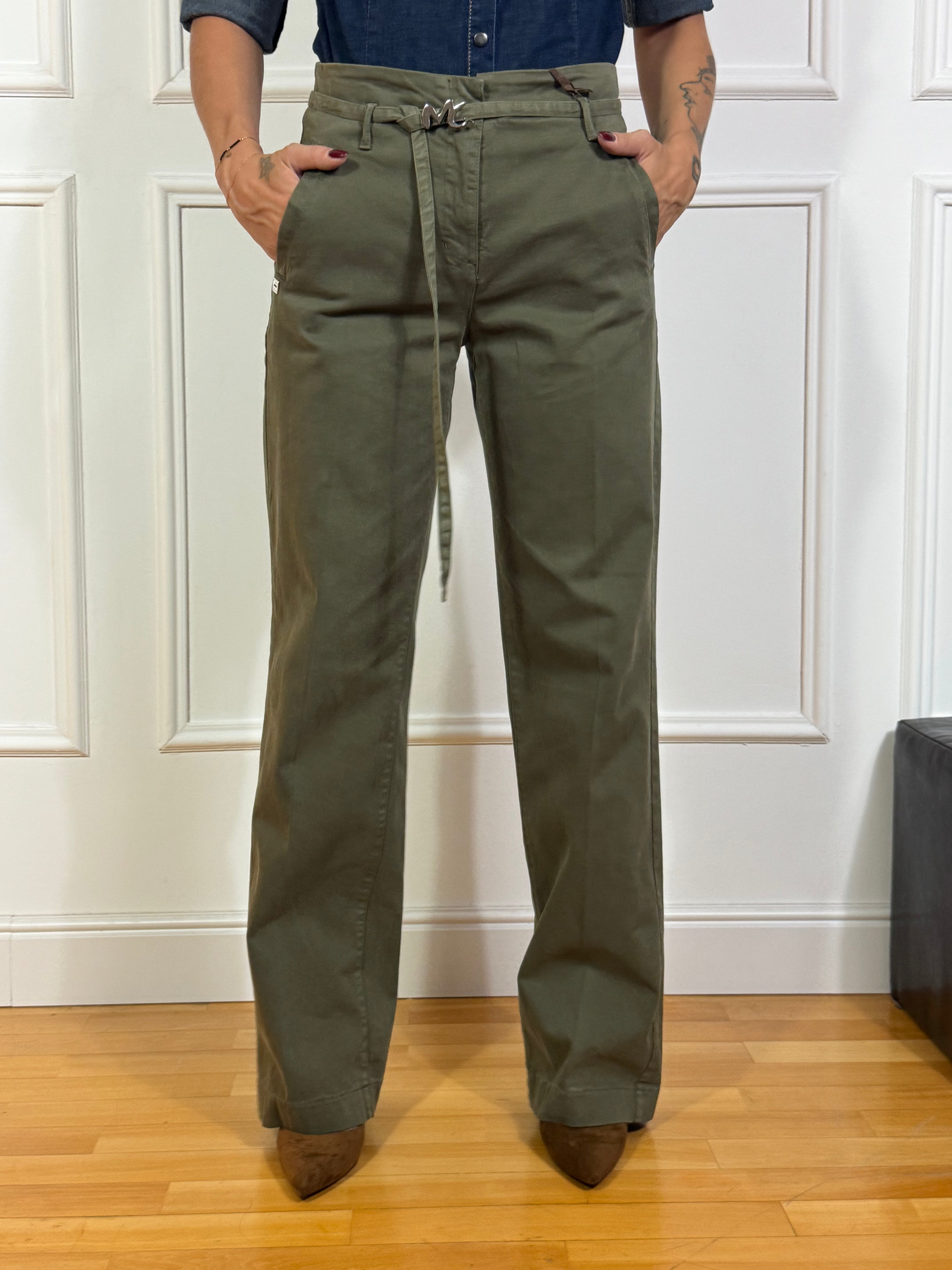 Pantalone in cotone Manila Grace wide leg con cinturina