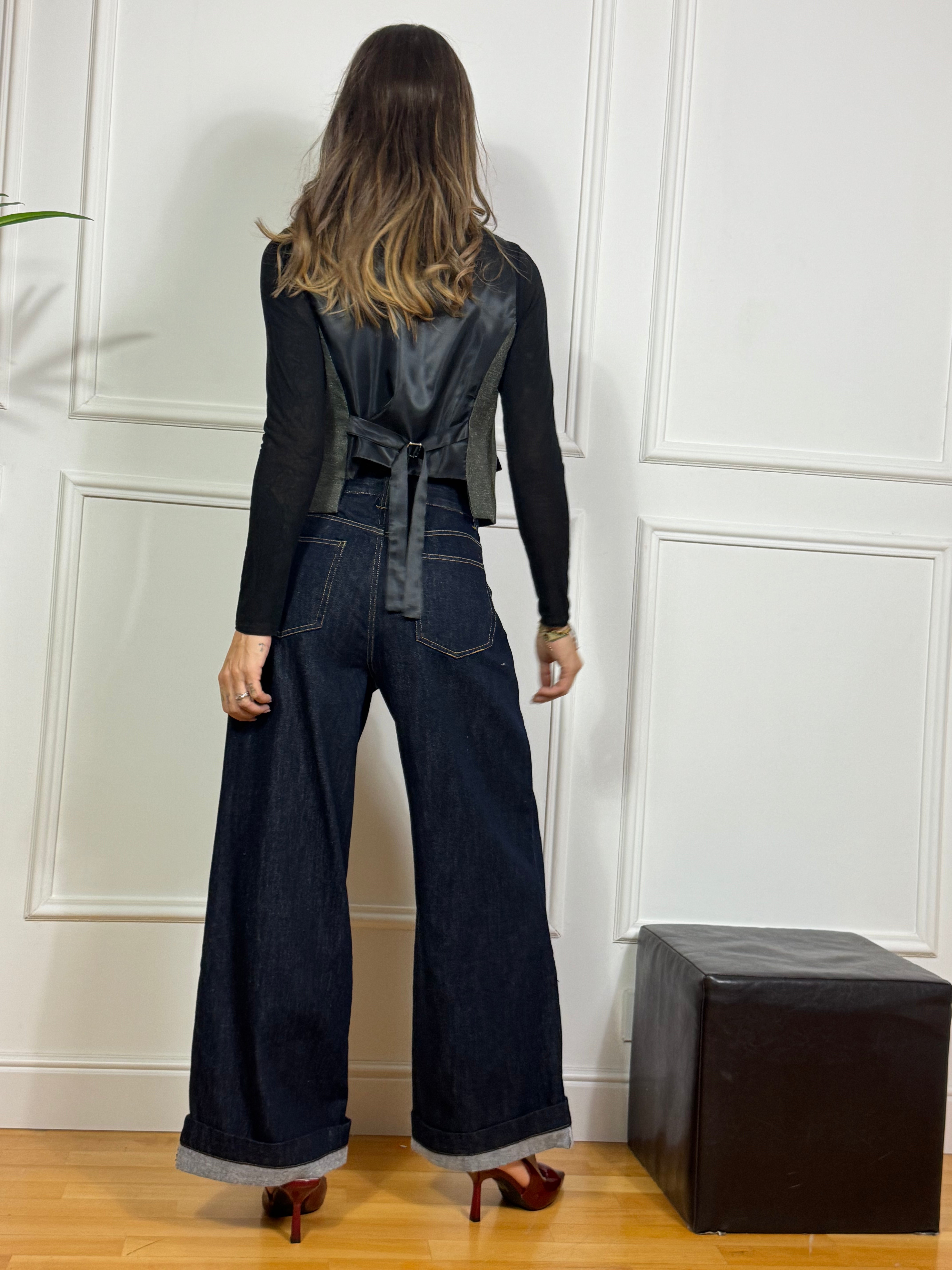 Jeans Victoria ILMH PALAZZO - LAVAGGIO SCURO - CUCITURE A CONTRASTO