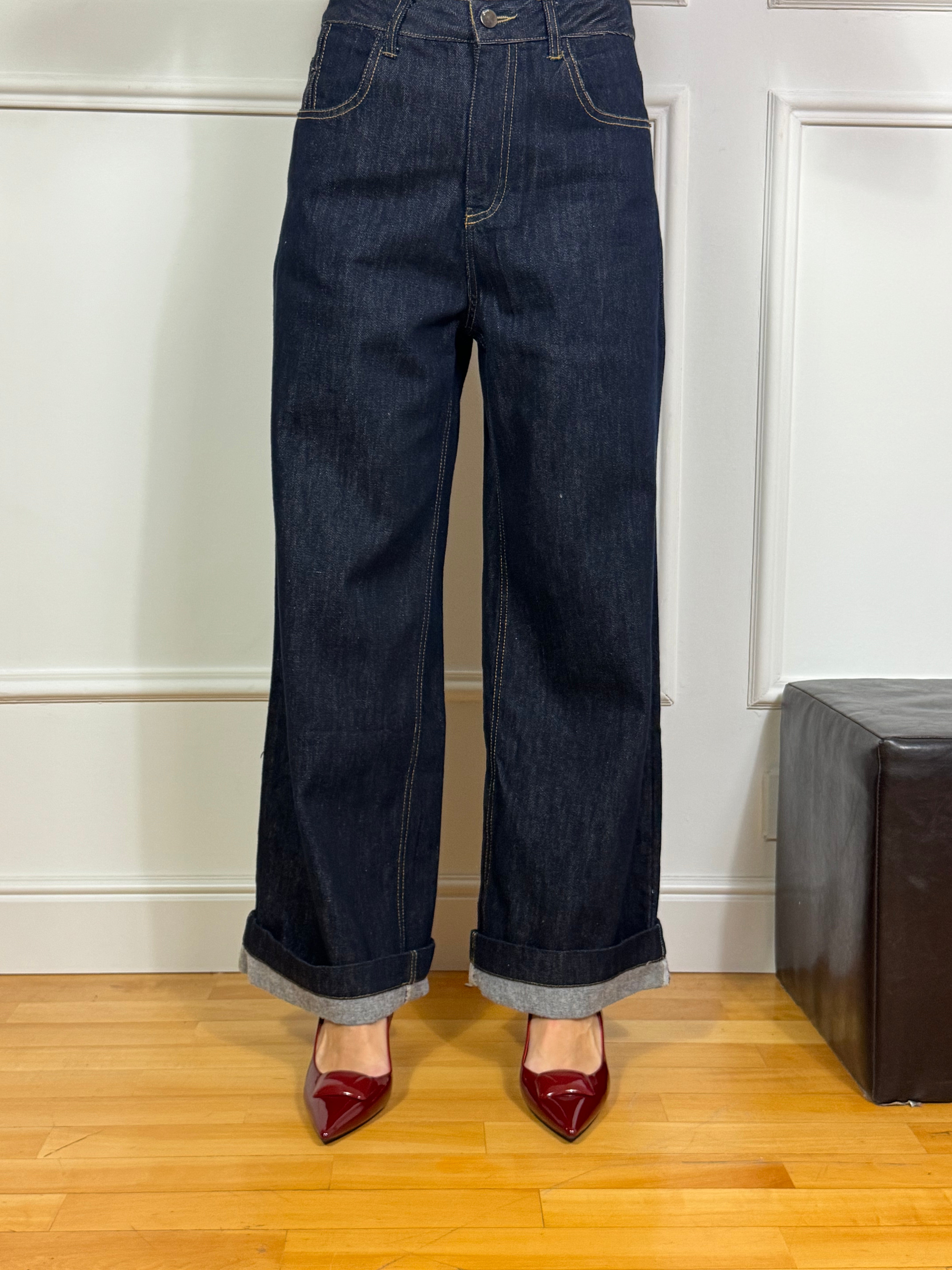 Jeans Victoria ILMH PALAZZO - LAVAGGIO SCURO - CUCITURE A CONTRASTO