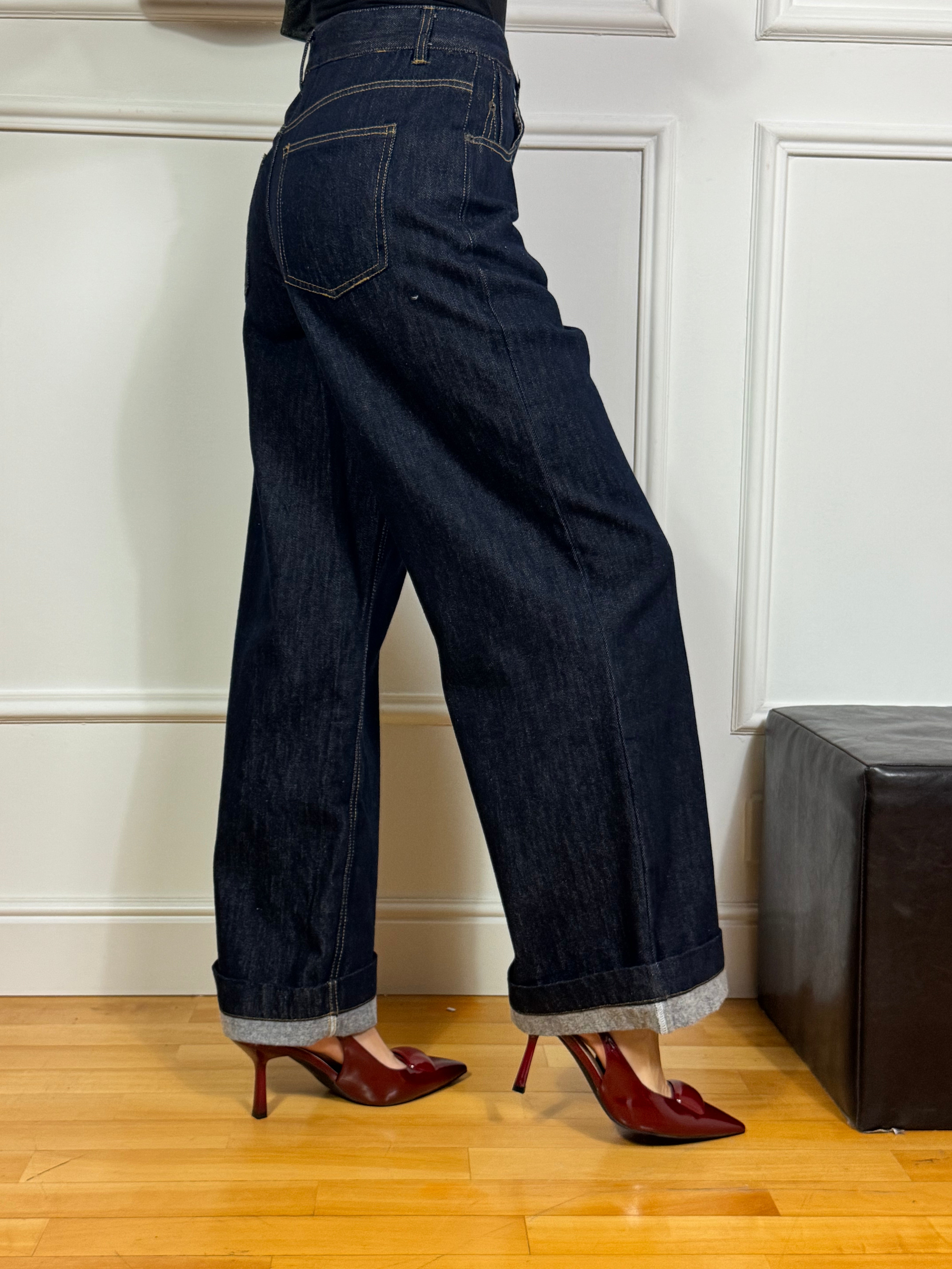 Jeans Victoria ILMH PALAZZO - LAVAGGIO SCURO - CUCITURE A CONTRASTO