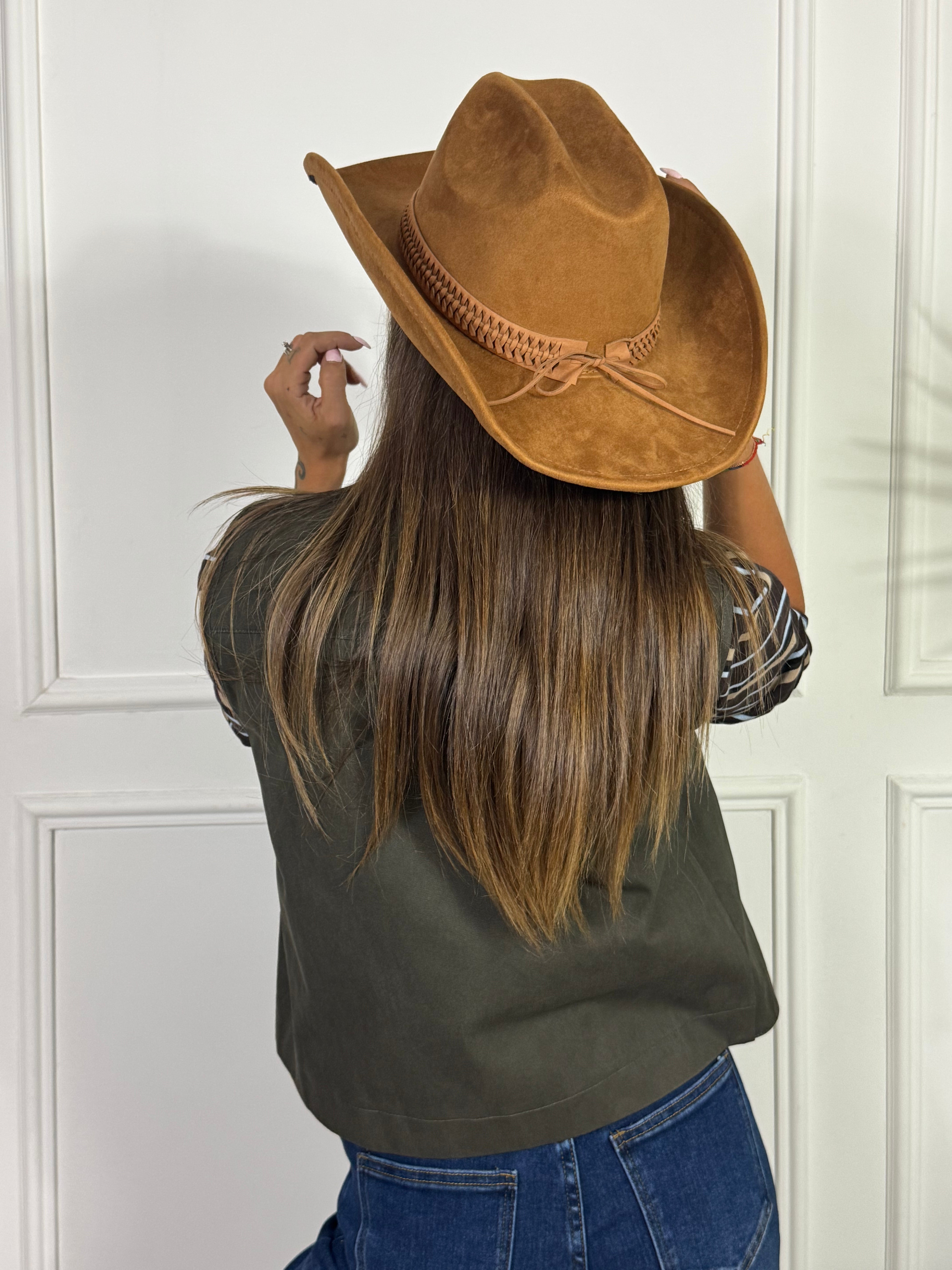 Cappello texano scamosciato color cuoio