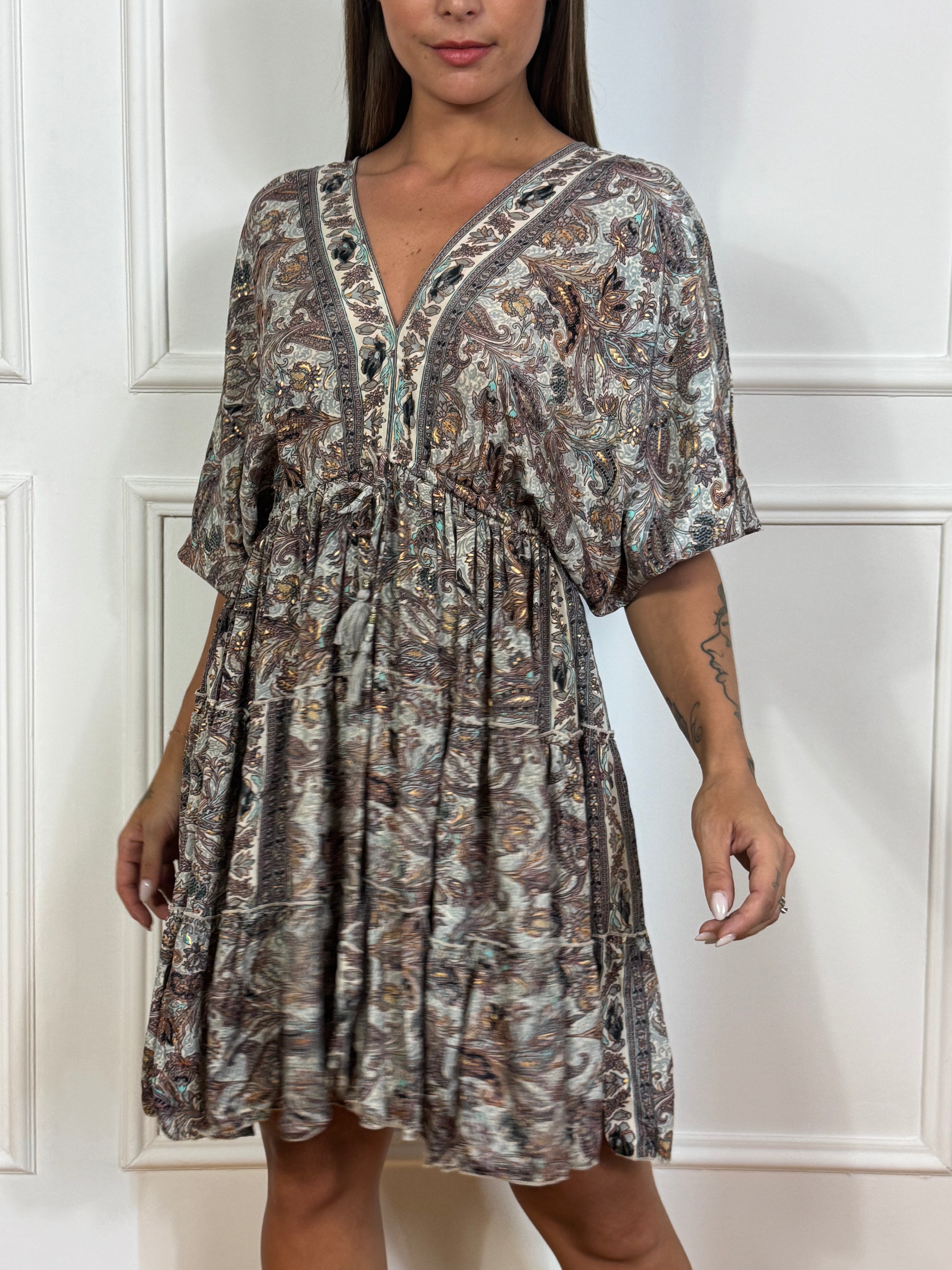 Abito corto kimono con elastico Kontatto a fantasia IBIZA