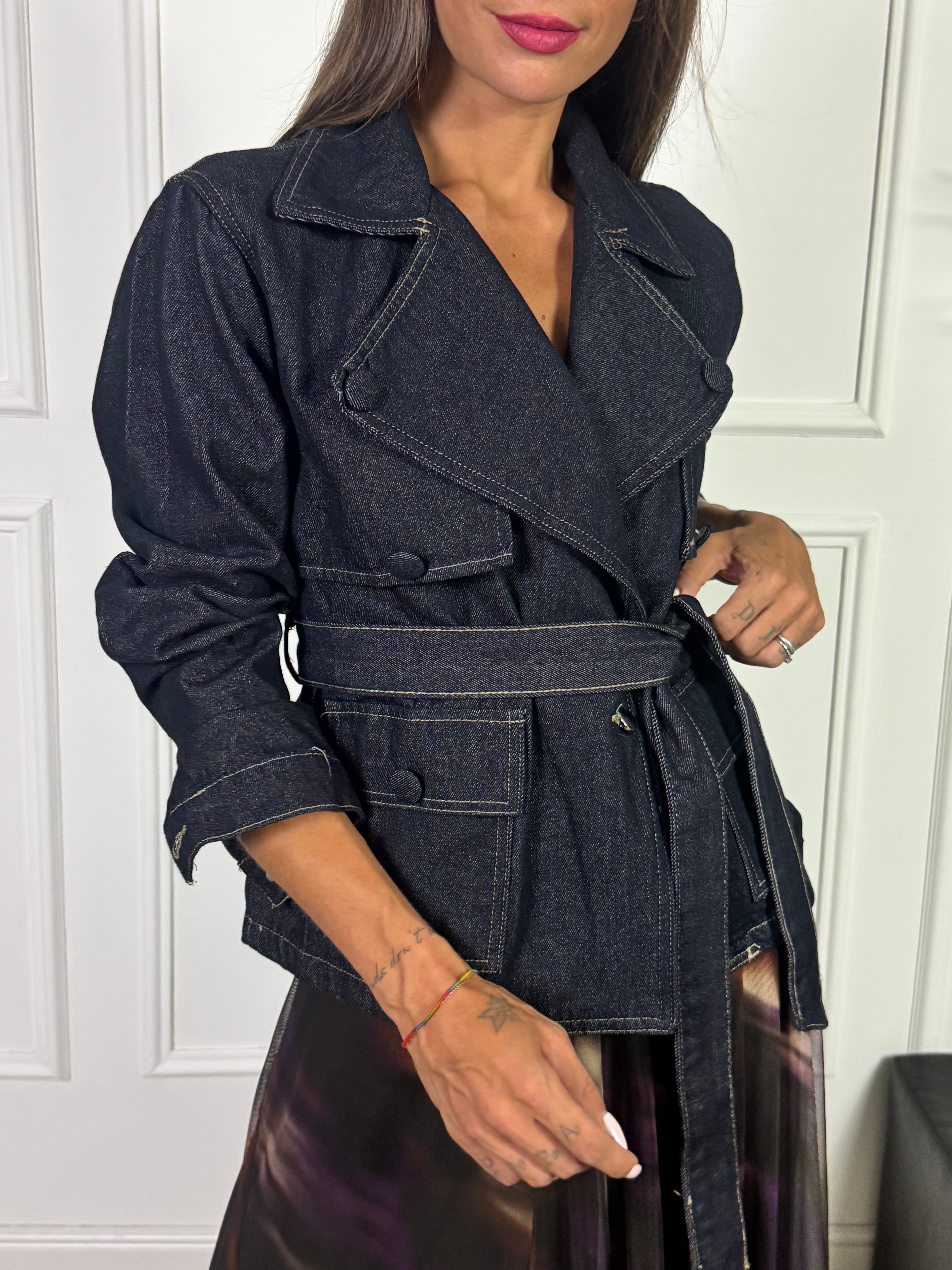 Giacca spolverino Susy Mix denim scuro con bottoni