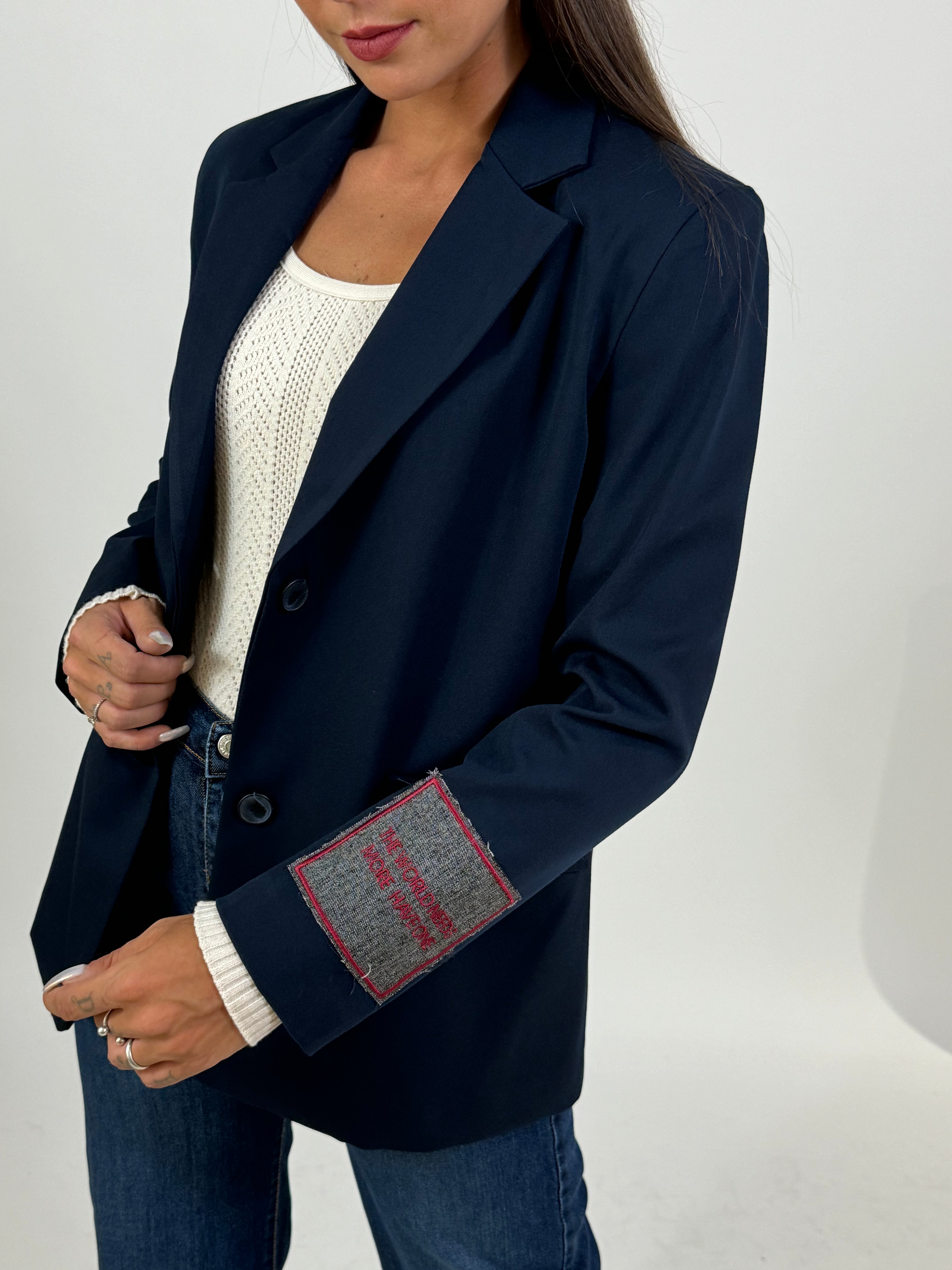 Giacca blazer Have One con scritta nella schiena