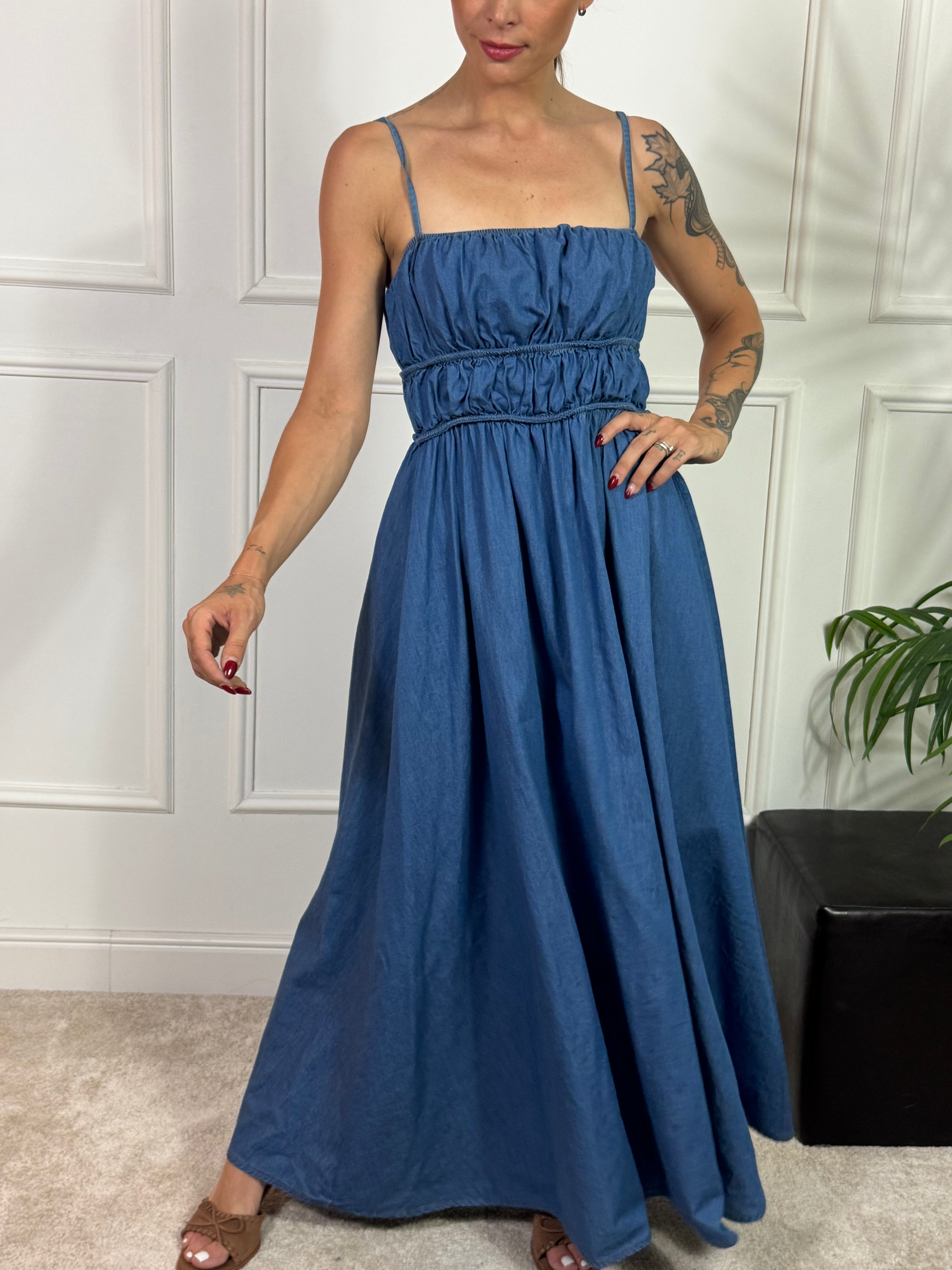 Abito lungo CHAMBRAY Victoria ILMH SPALLINI BUSTO ELASTICO