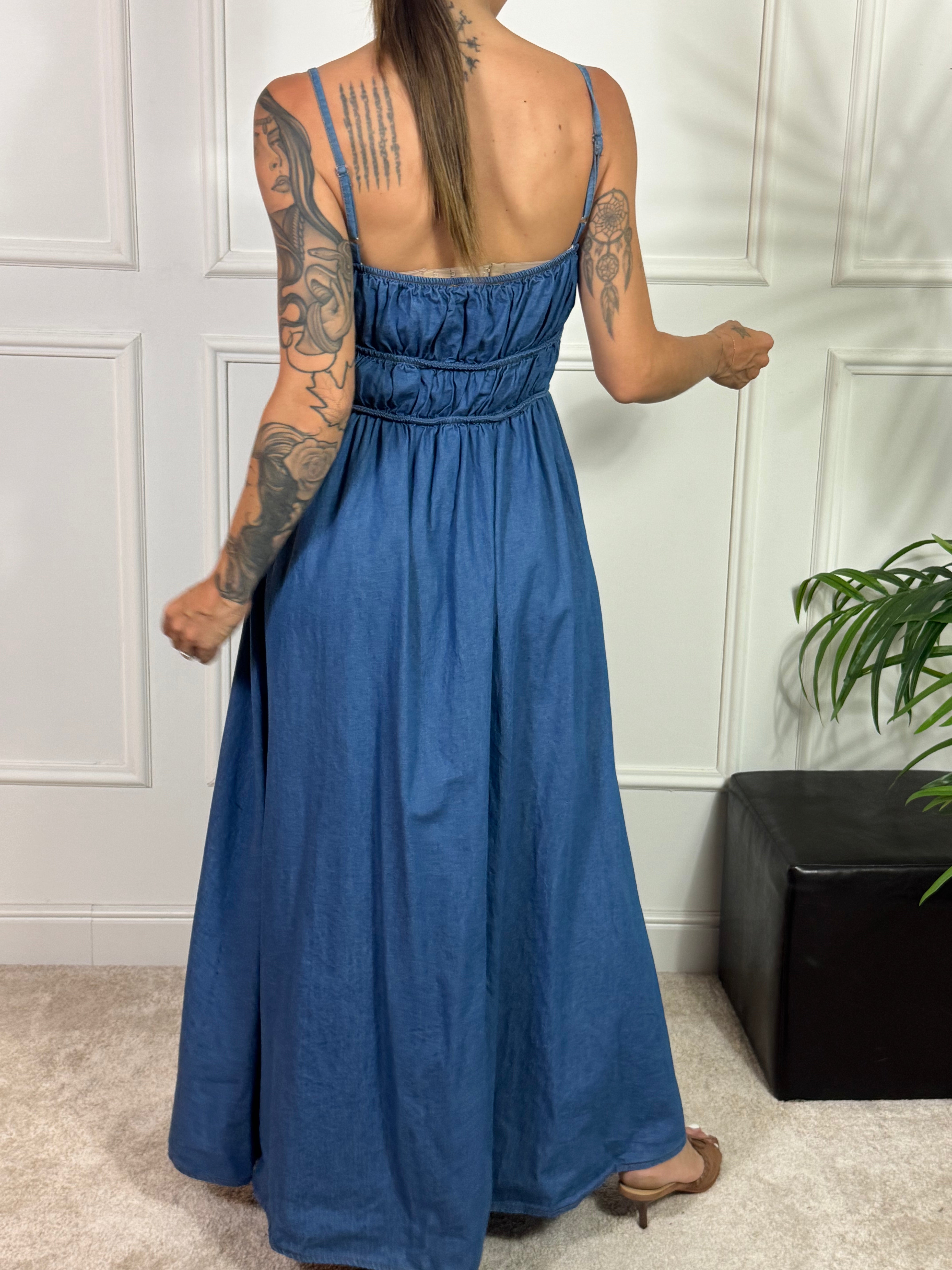 Abito lungo CHAMBRAY Victoria ILMH SPALLINI BUSTO ELASTICO