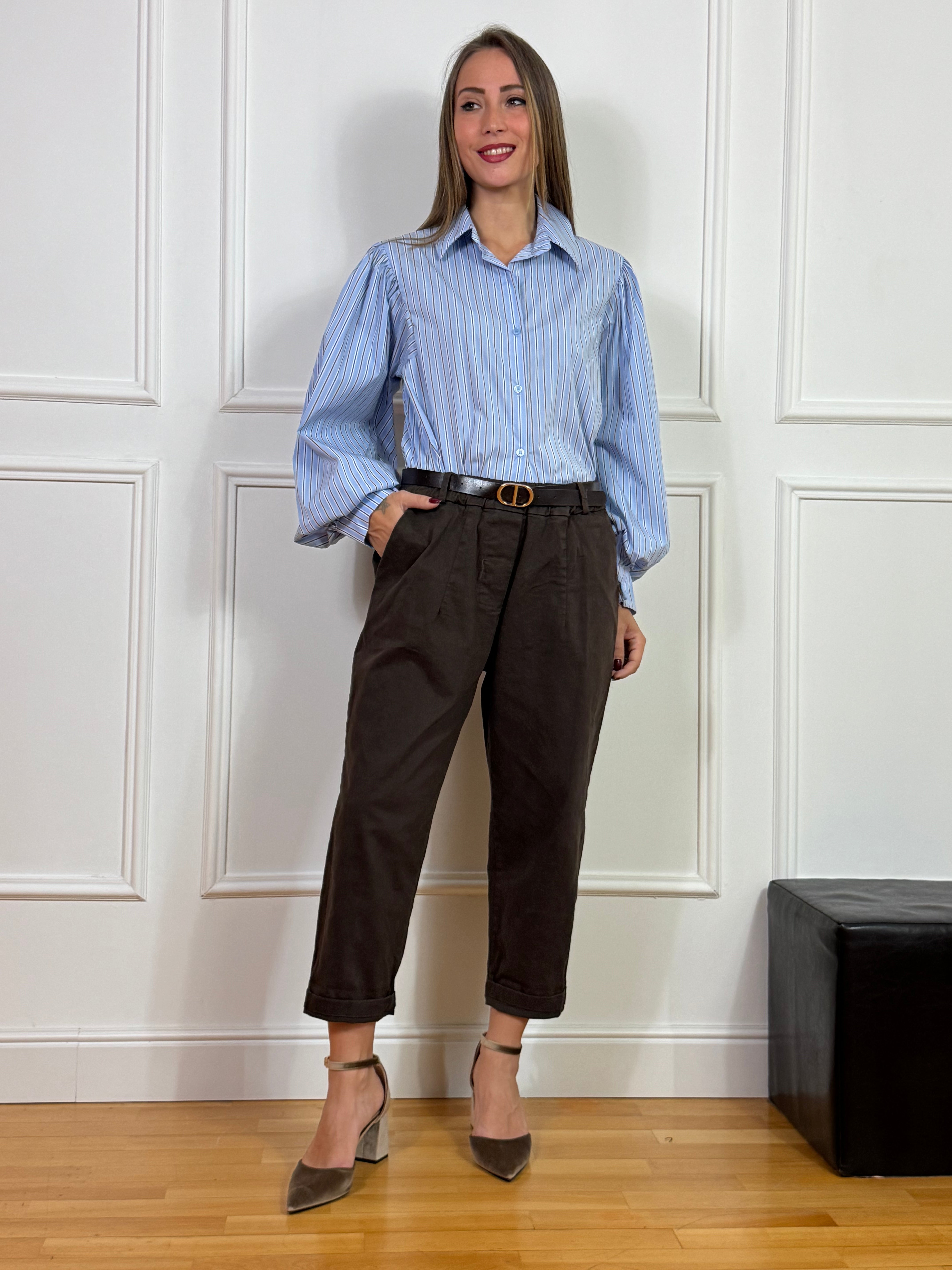 Pantalone in cotone Victoria ILMH con elastico e cintura MORO