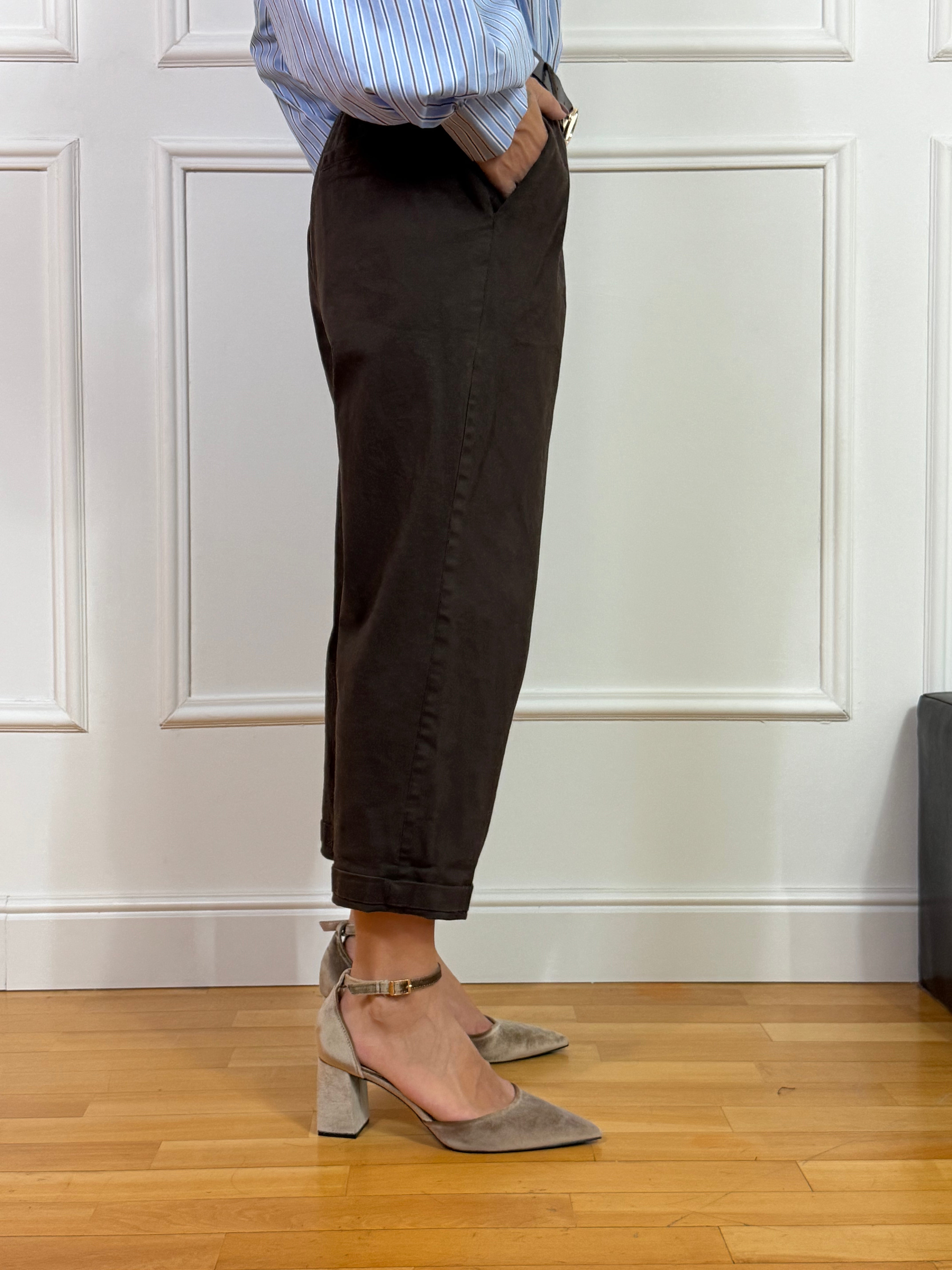 Pantalone in cotone Victoria ILMH con elastico e cintura MORO