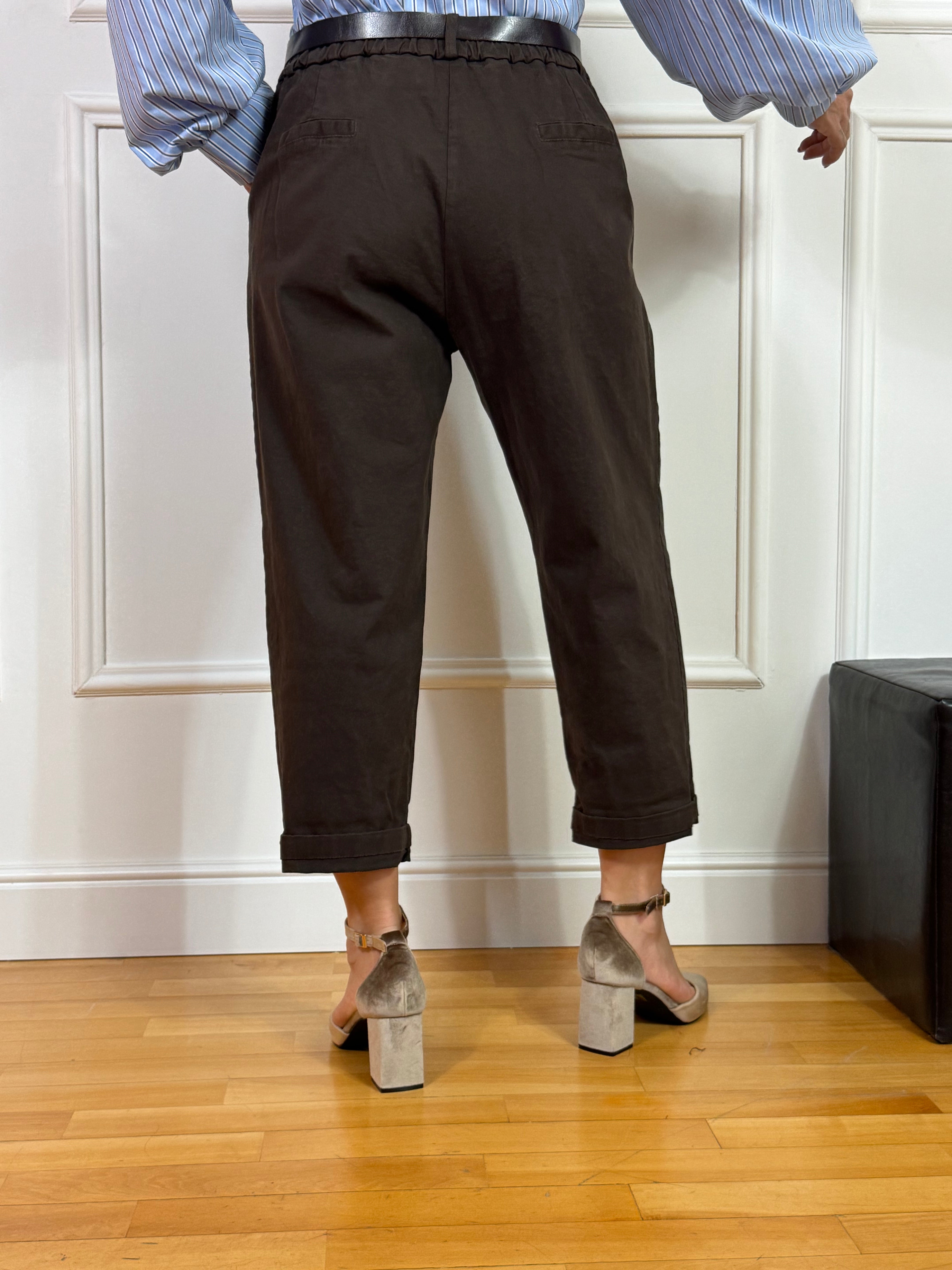 Pantalone in cotone Victoria ILMH con elastico e cintura MORO