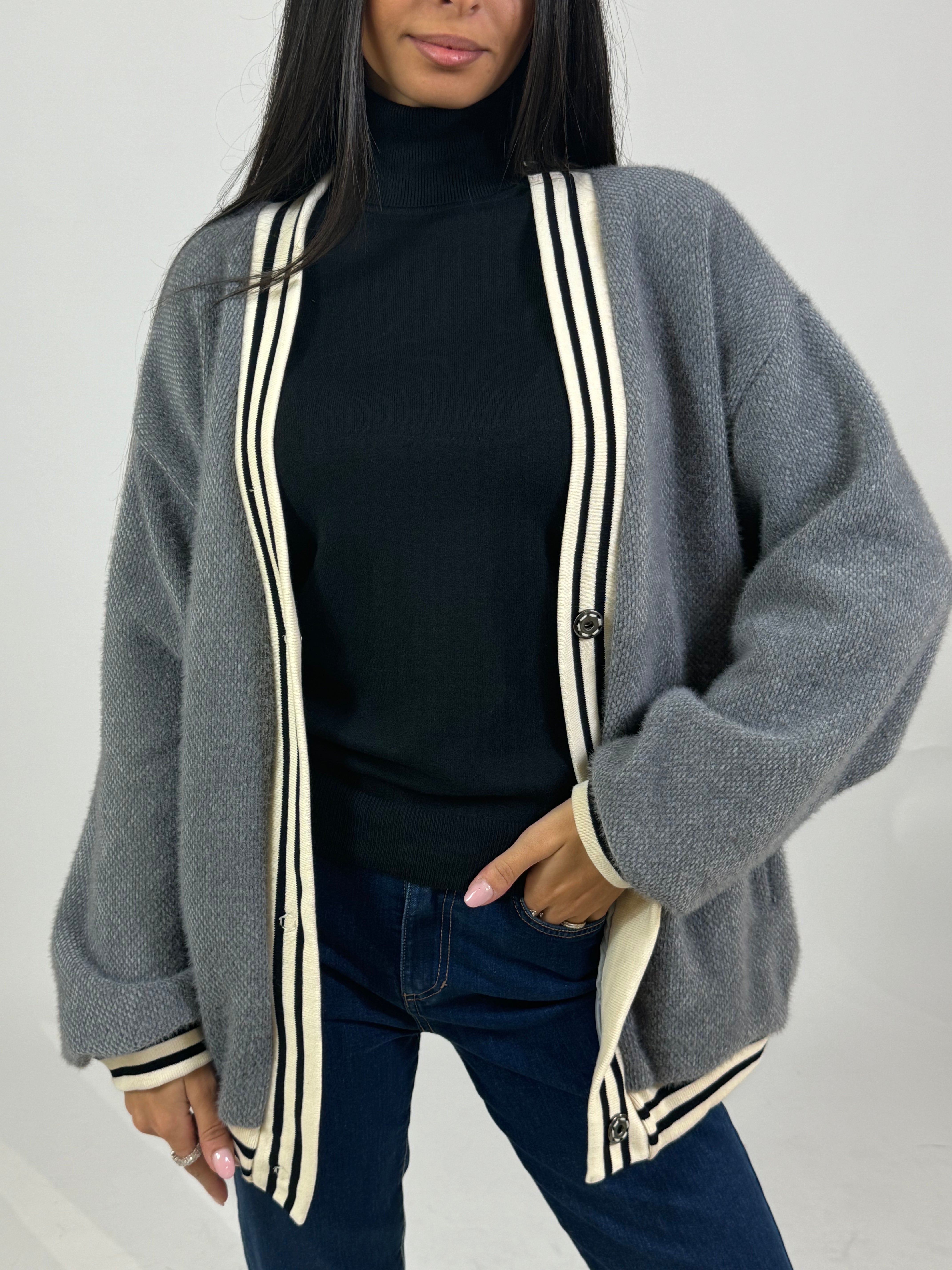 Cardigan a bomber Kikisix con bordi a righe