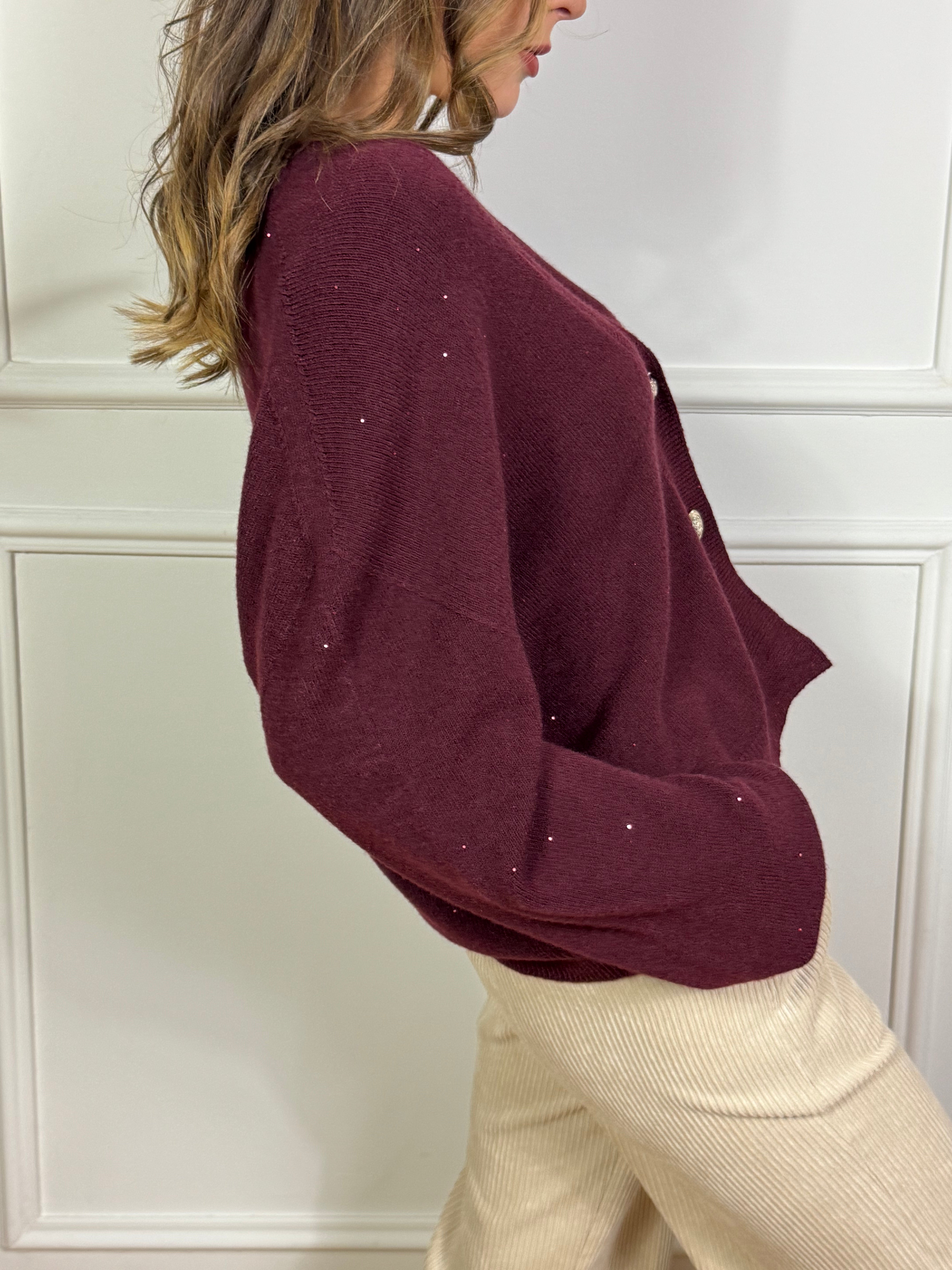 Cardigan Susy Mix con MICROPAILLETTES E BOTTONI ORO