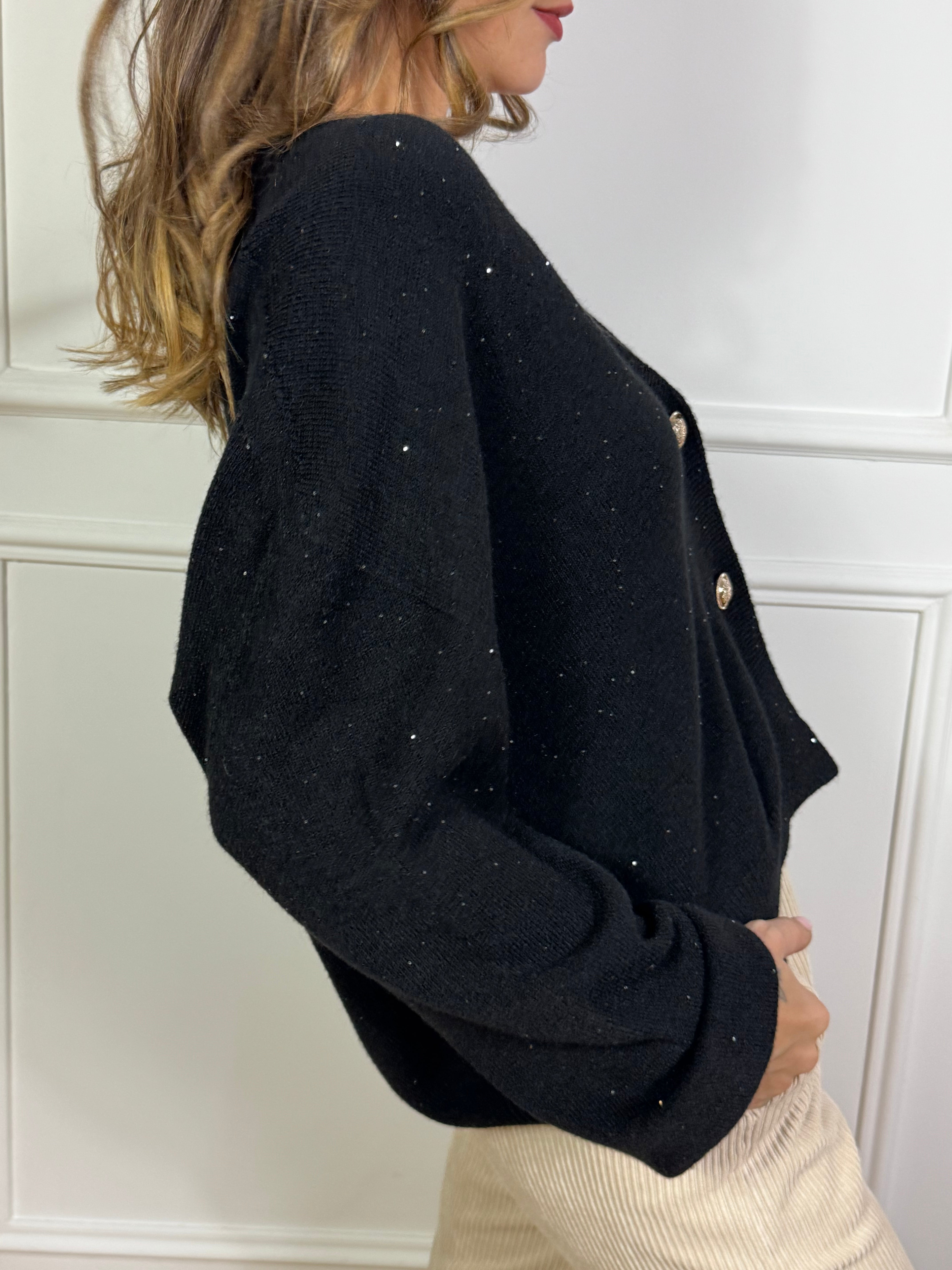 Cardigan Susy Mix con MICROPAILLETTES E BOTTONI ORO