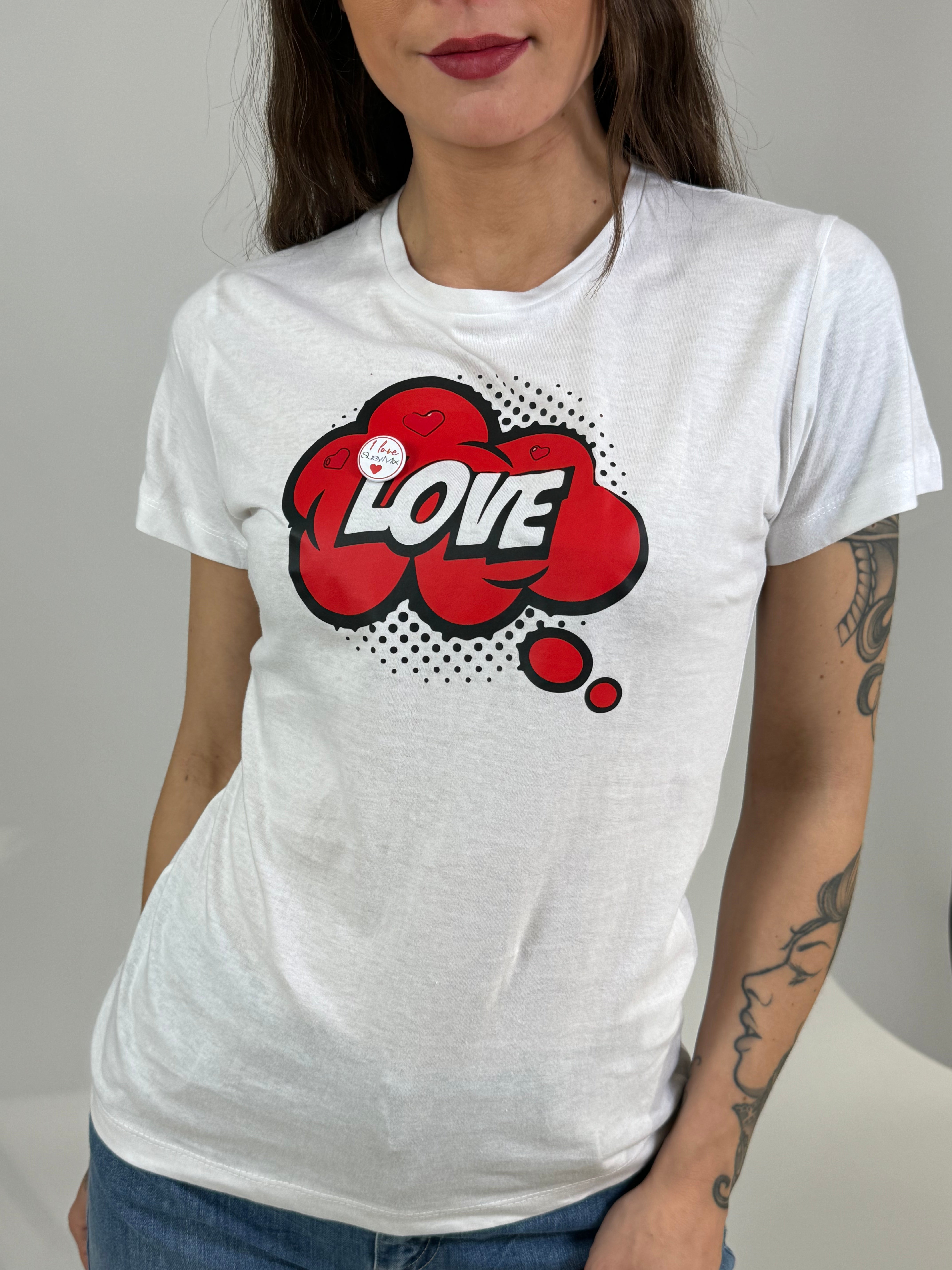 T-shirt in cotone Susy Mix con stampa FUMETTO LOVE