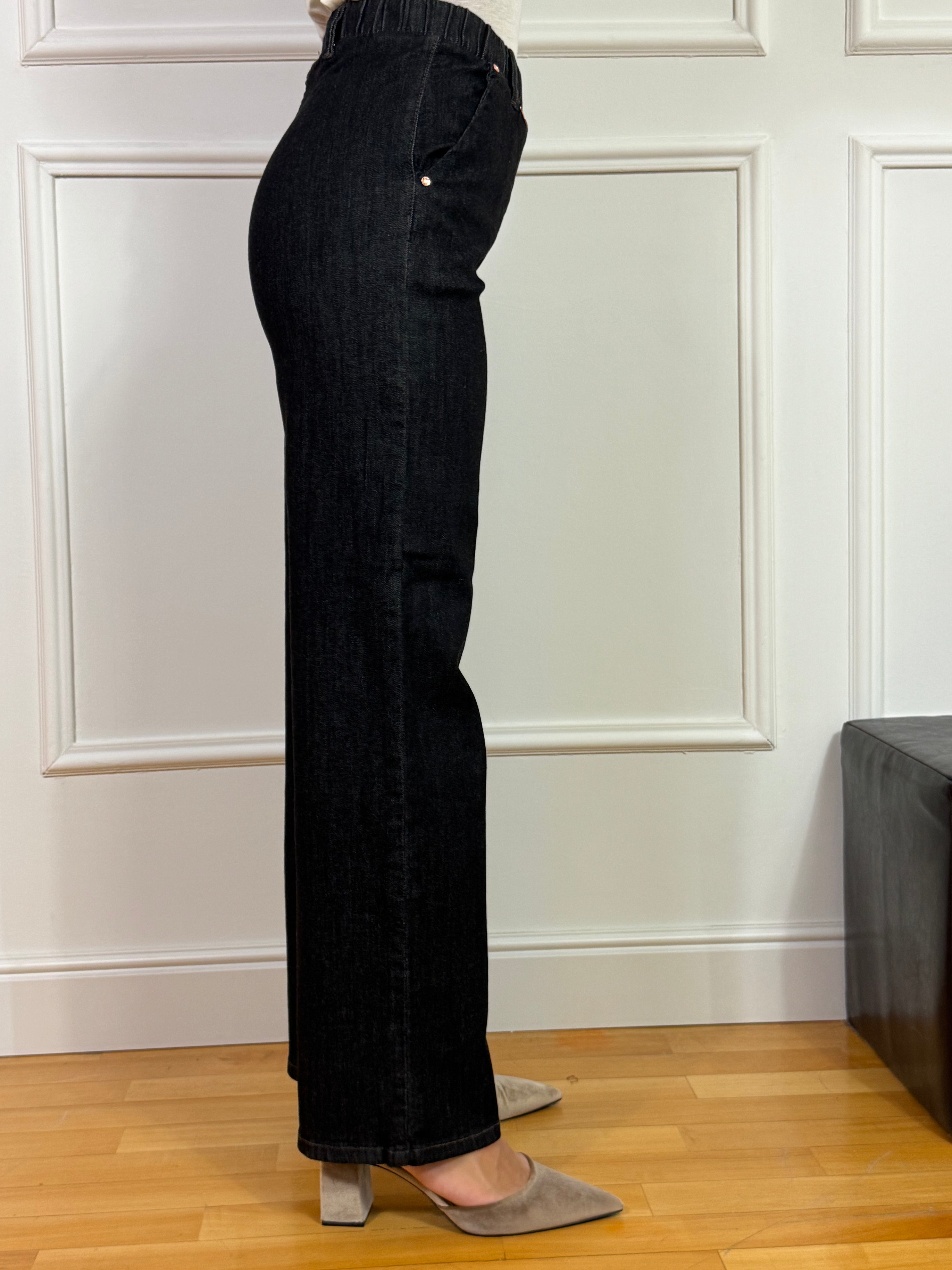 Jeans chambray Ragno WIDE WITH POCKETS - Colore GRAY BLACK - GAMBA AMPIA DRITTA