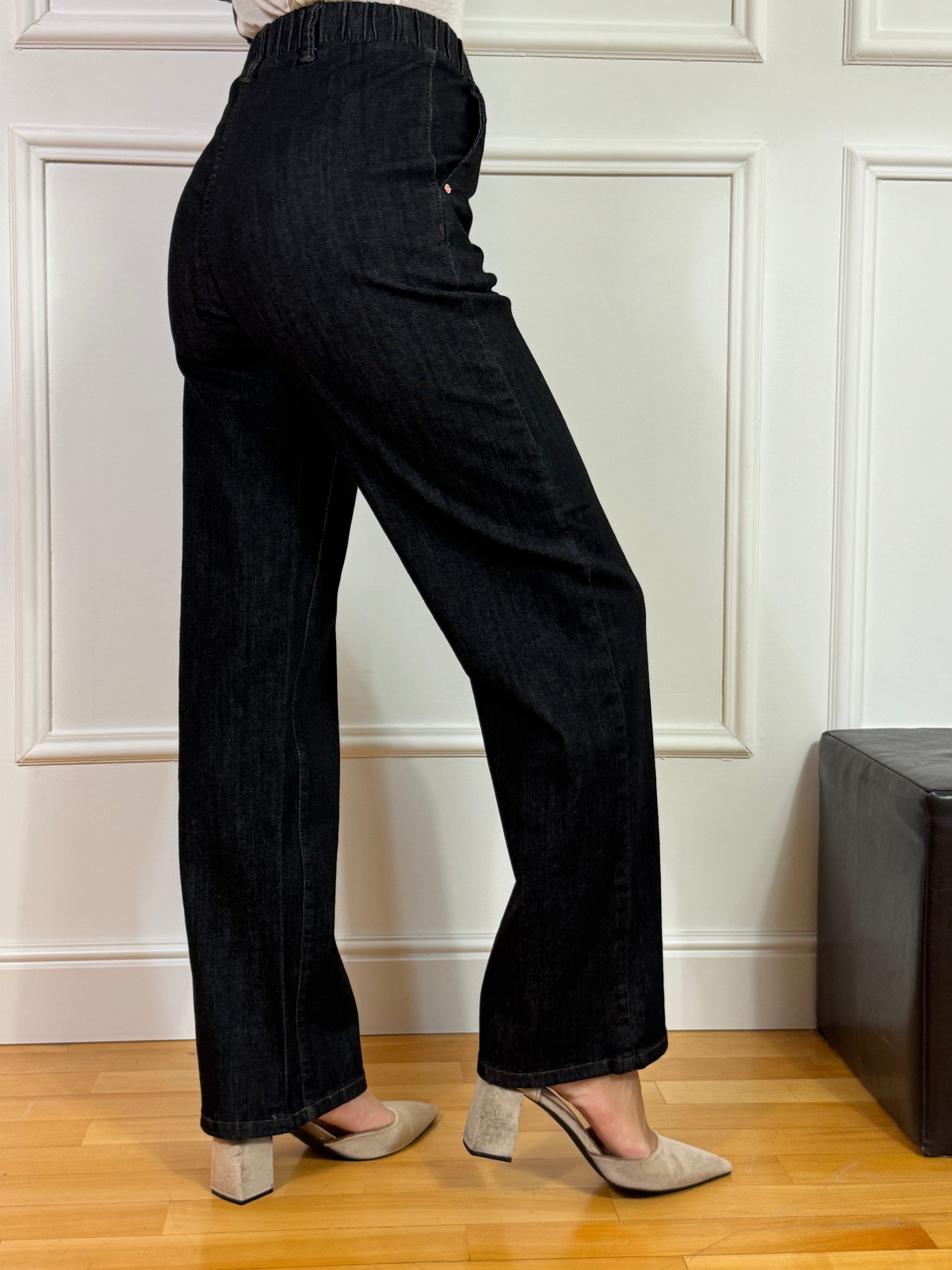 Jeans chambray Ragno WIDE WITH POCKETS - Colore GRAY BLACK - GAMBA AMPIA DRITTA