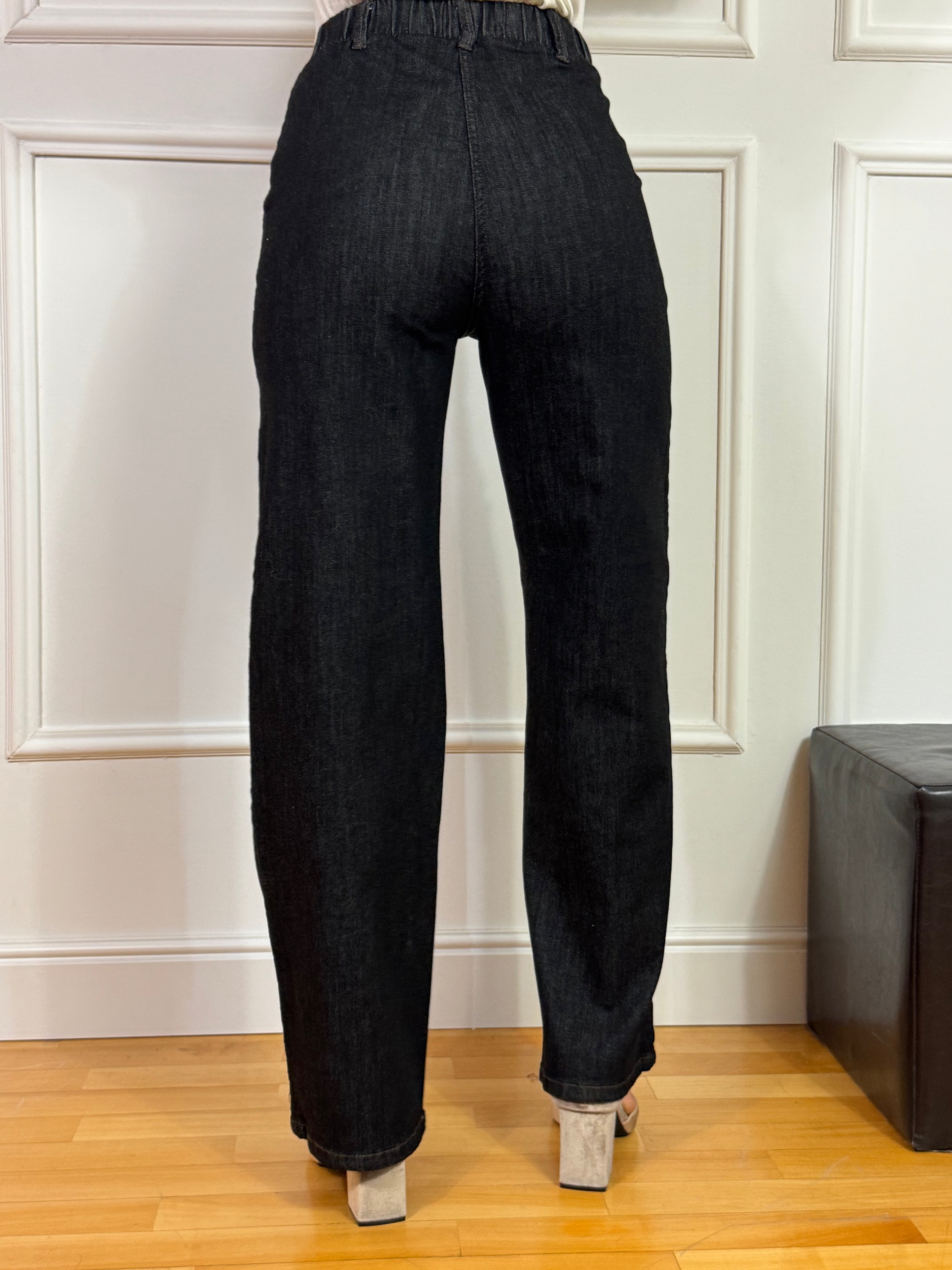 Jeans chambray Ragno WIDE WITH POCKETS - Colore GRAY BLACK - GAMBA AMPIA DRITTA