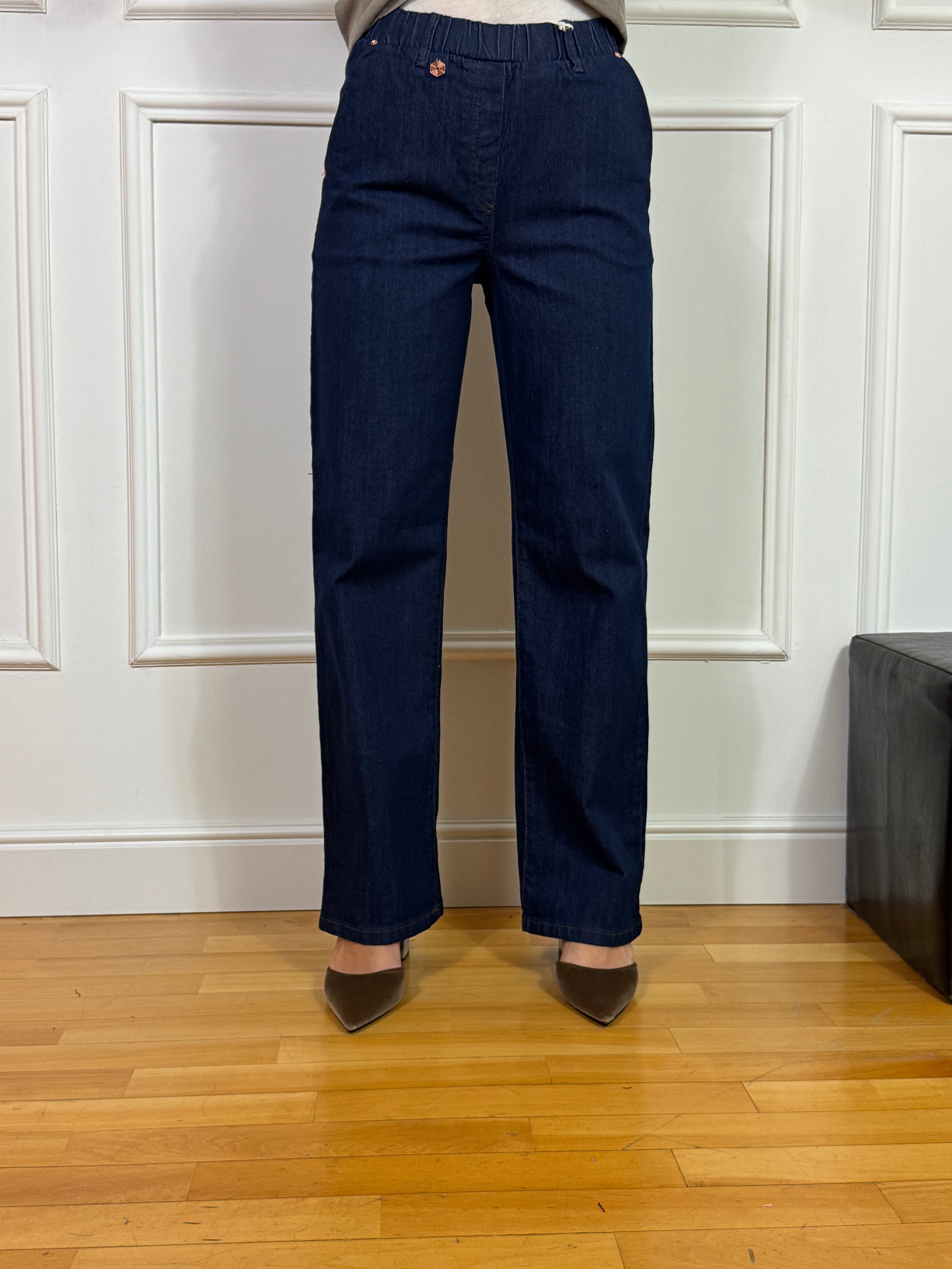 Jeans chambray Ragno WIDE with pockets - GAMBA DRITTA - Colore PERSIA