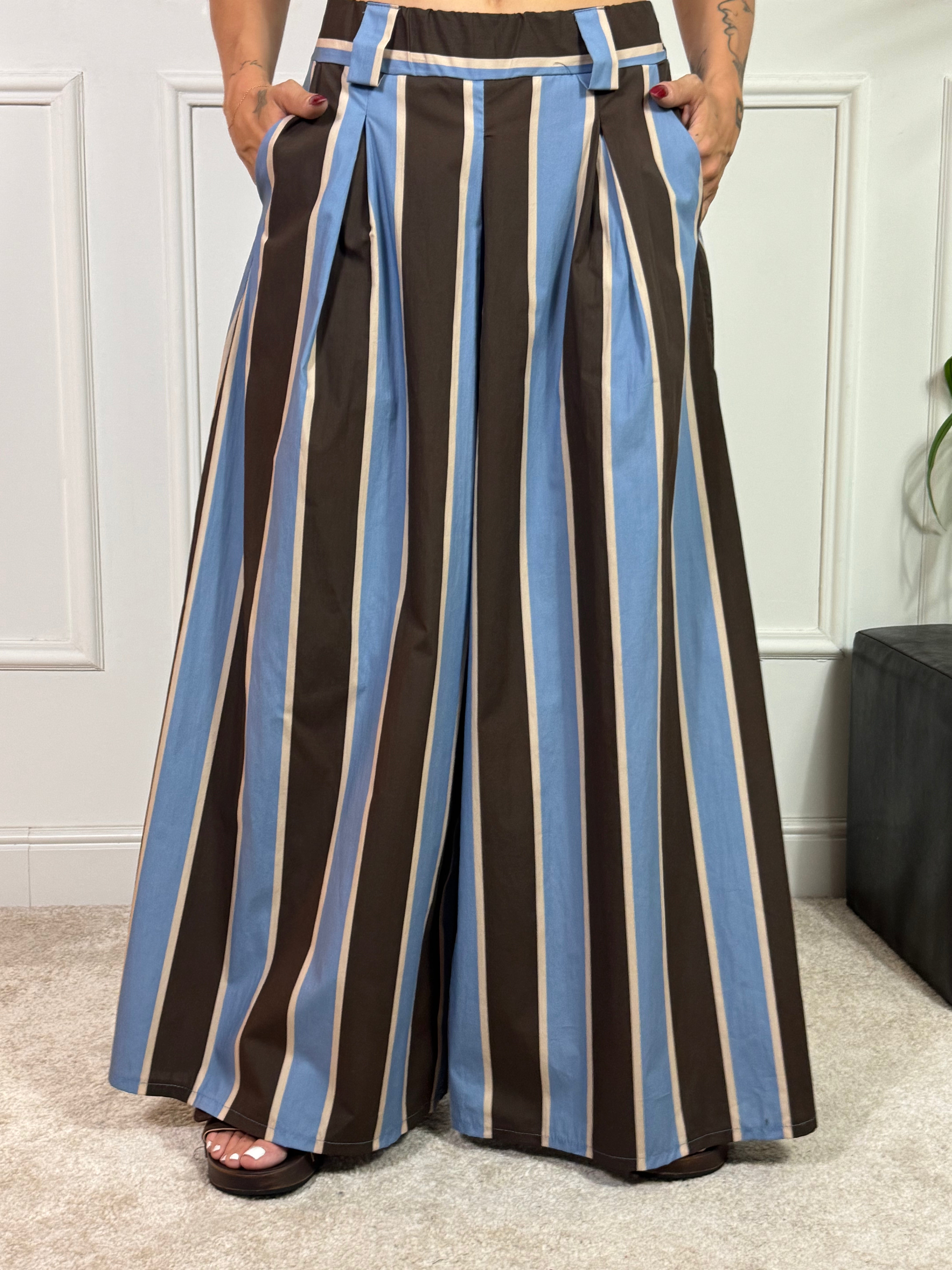 Pantalone PALAZZO in cotone popeline Victoria ILMH RIGHE