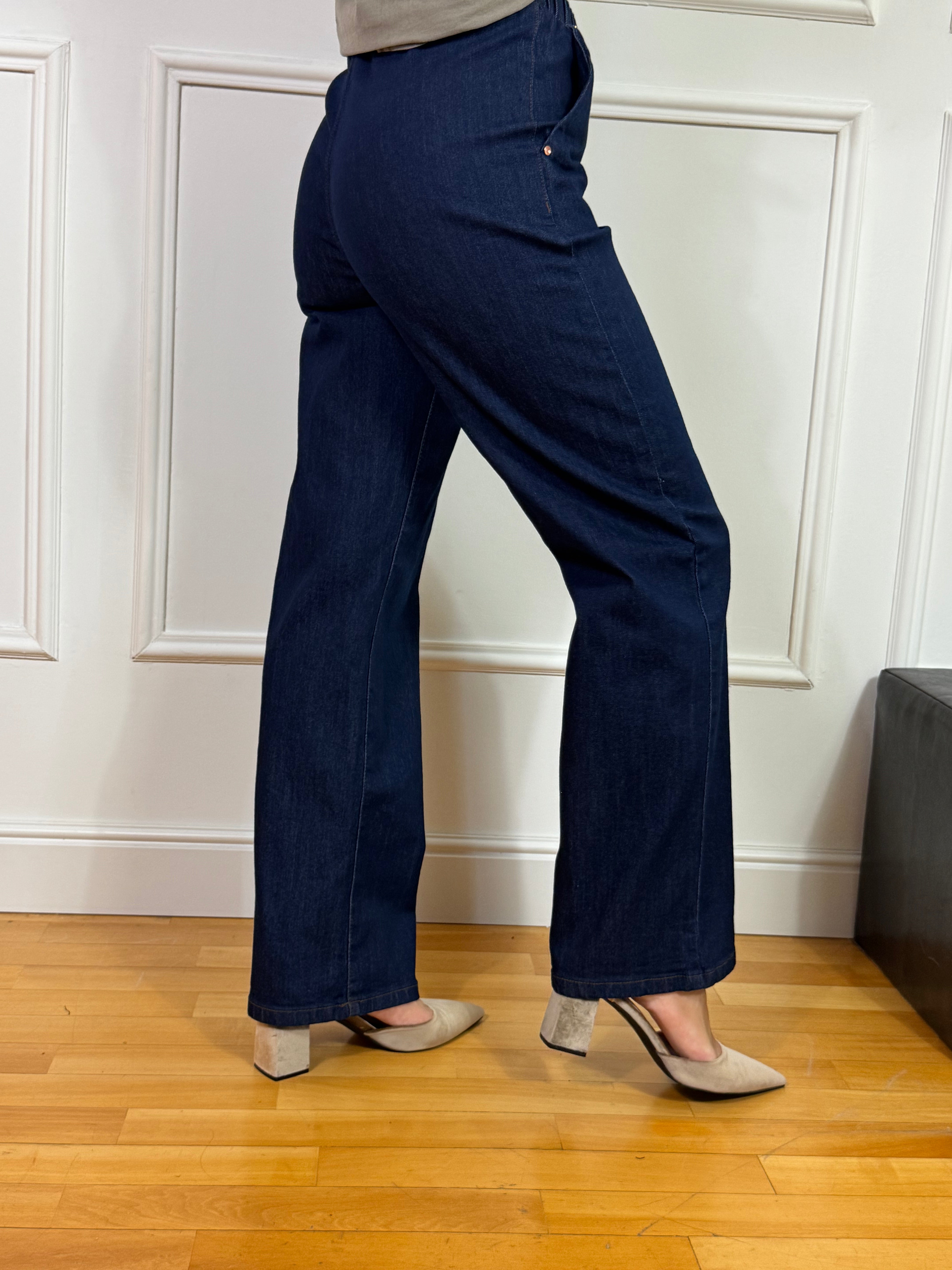 Jeans chambray Ragno WIDE with pockets - GAMBA DRITTA - Colore PERSIA