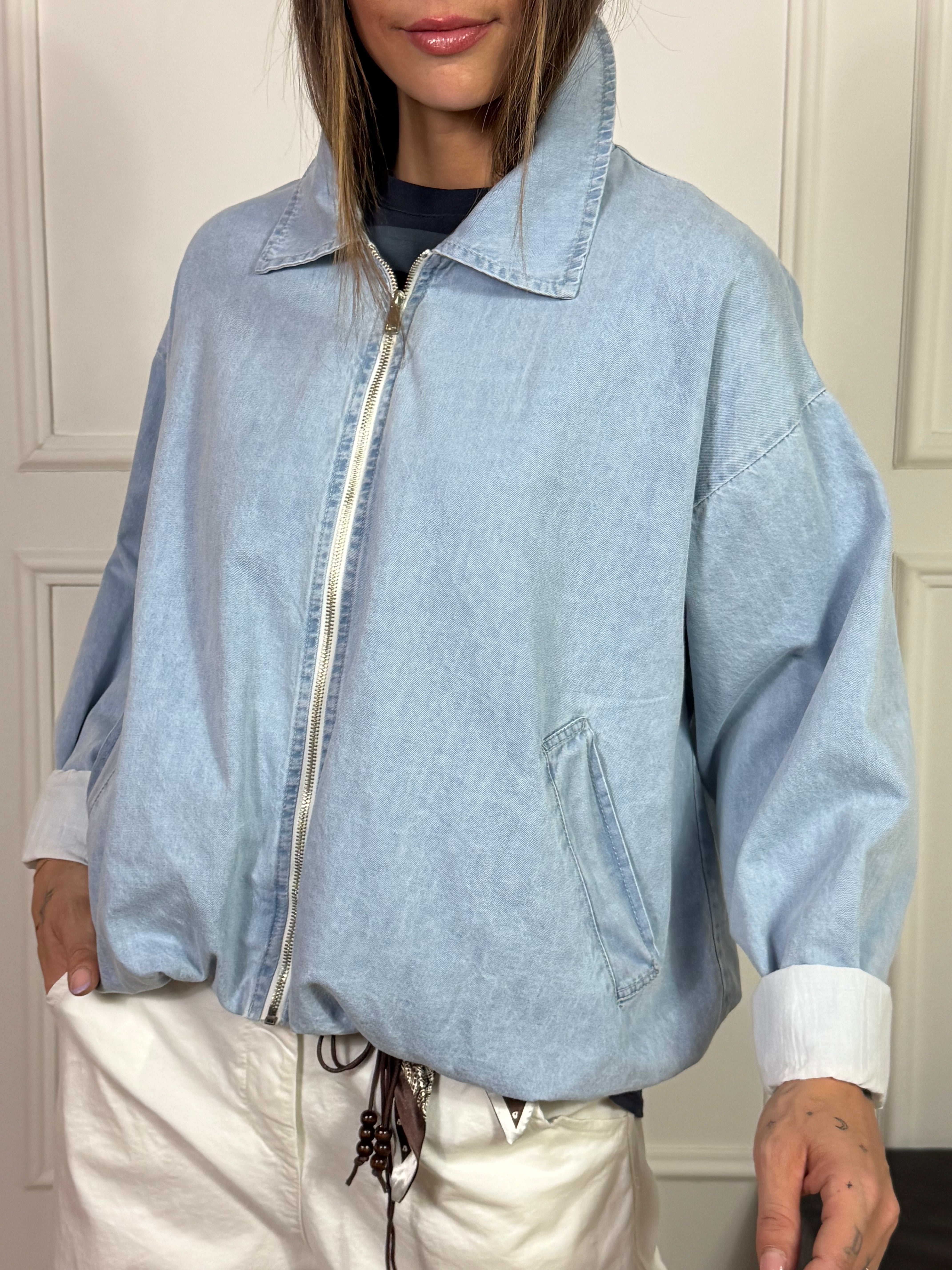 Giacca bomber con colletto e zip in denim leggero Susy Mix