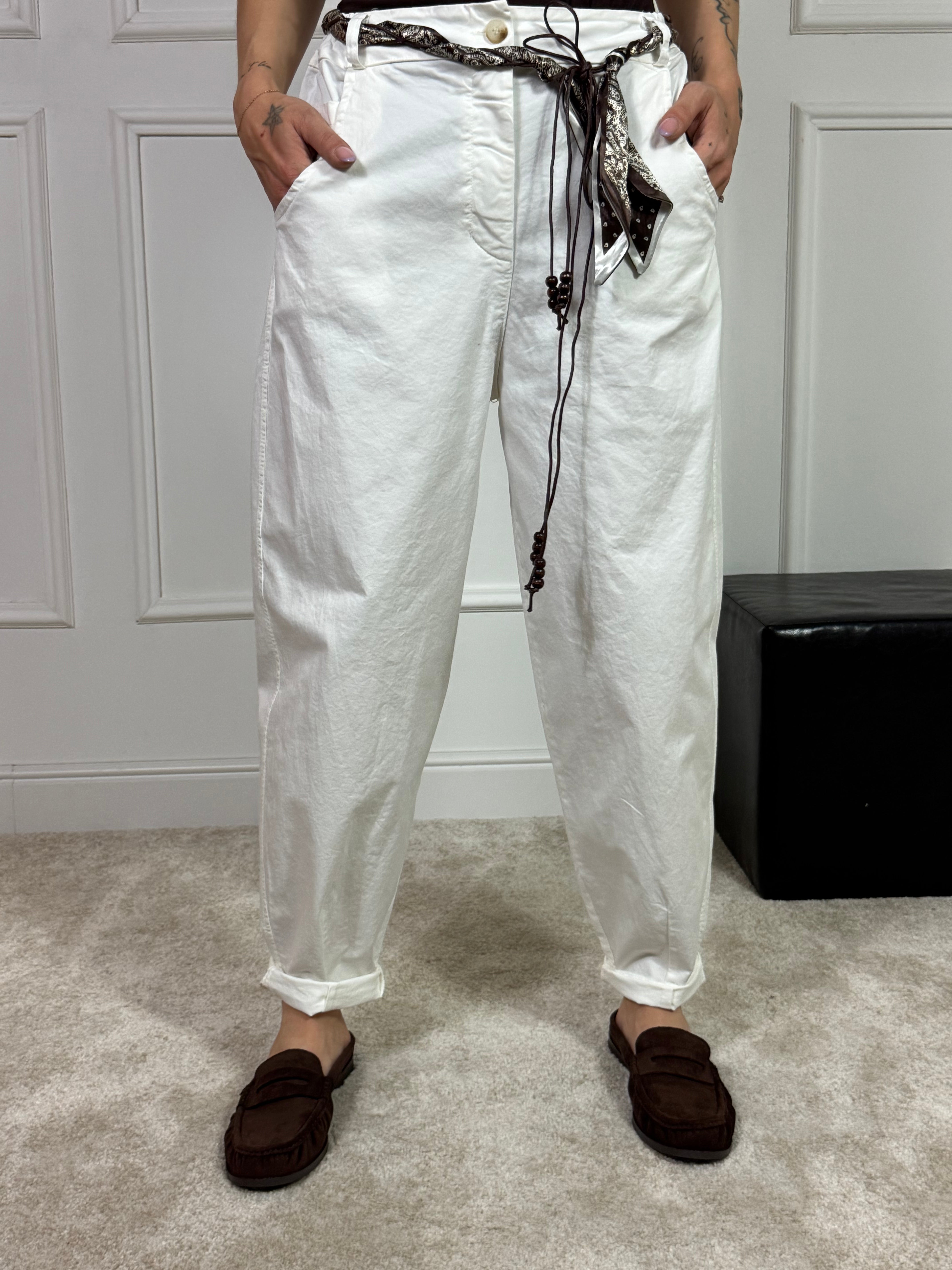 Pantalone in cotone a carota Victoria ILMH cintura bandana