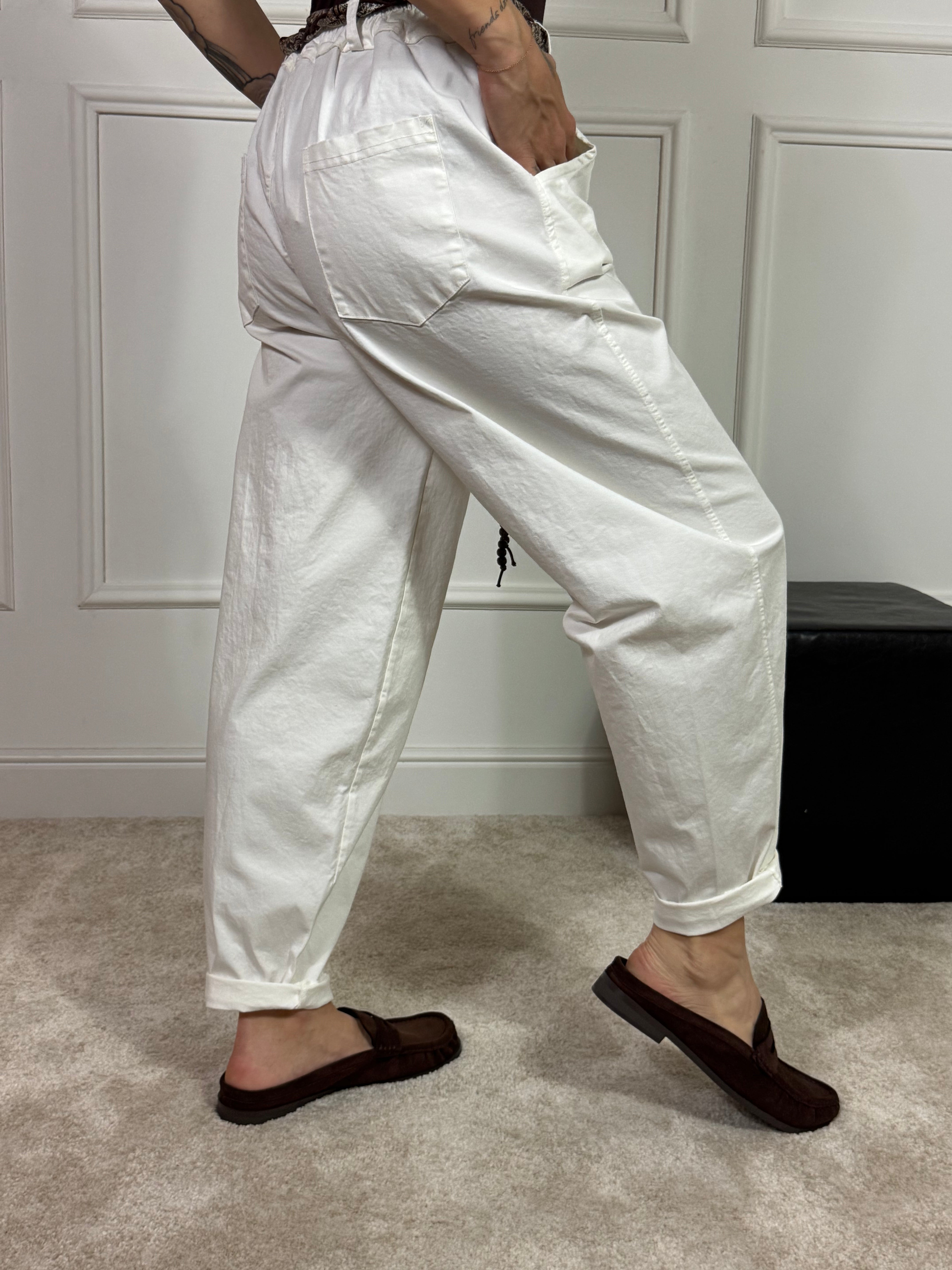 Pantalone in cotone a carota Victoria ILMH cintura bandana