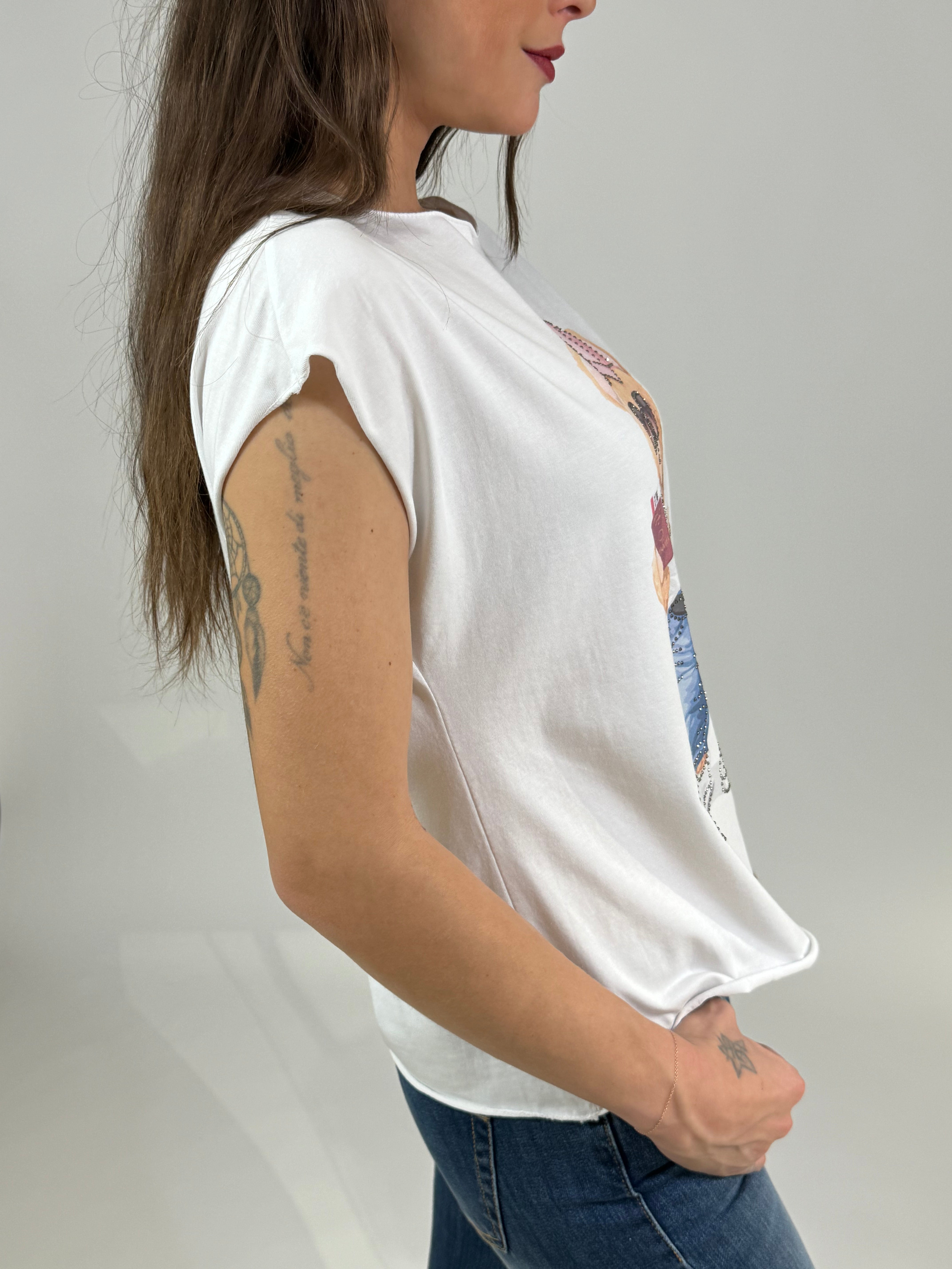T-shirt con stampa e brillantini Susy Mix ORSETTO VIAGGIO