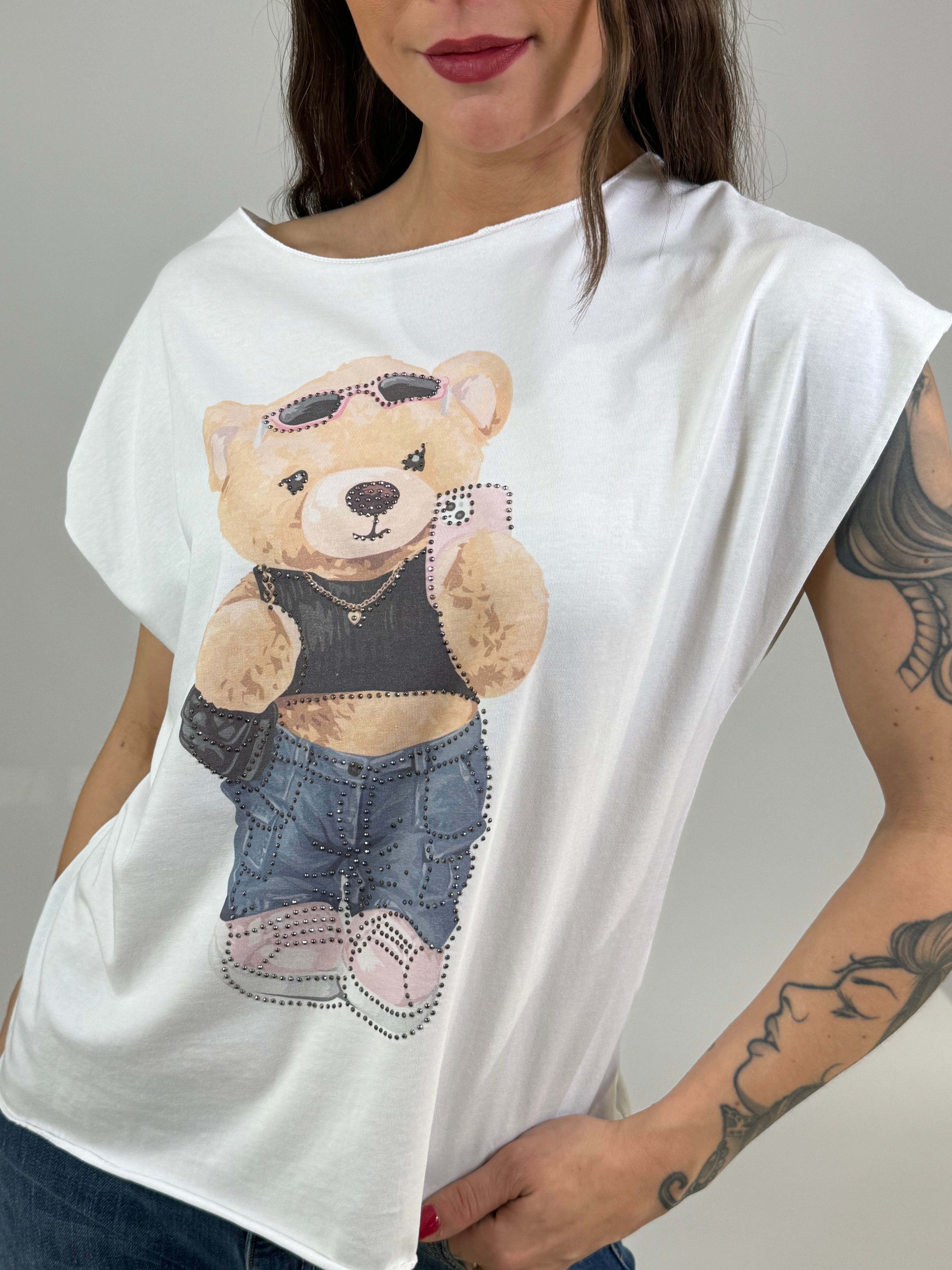 T-shirt con stampa e brillantini Susy Mix ORSETTO SELFIE