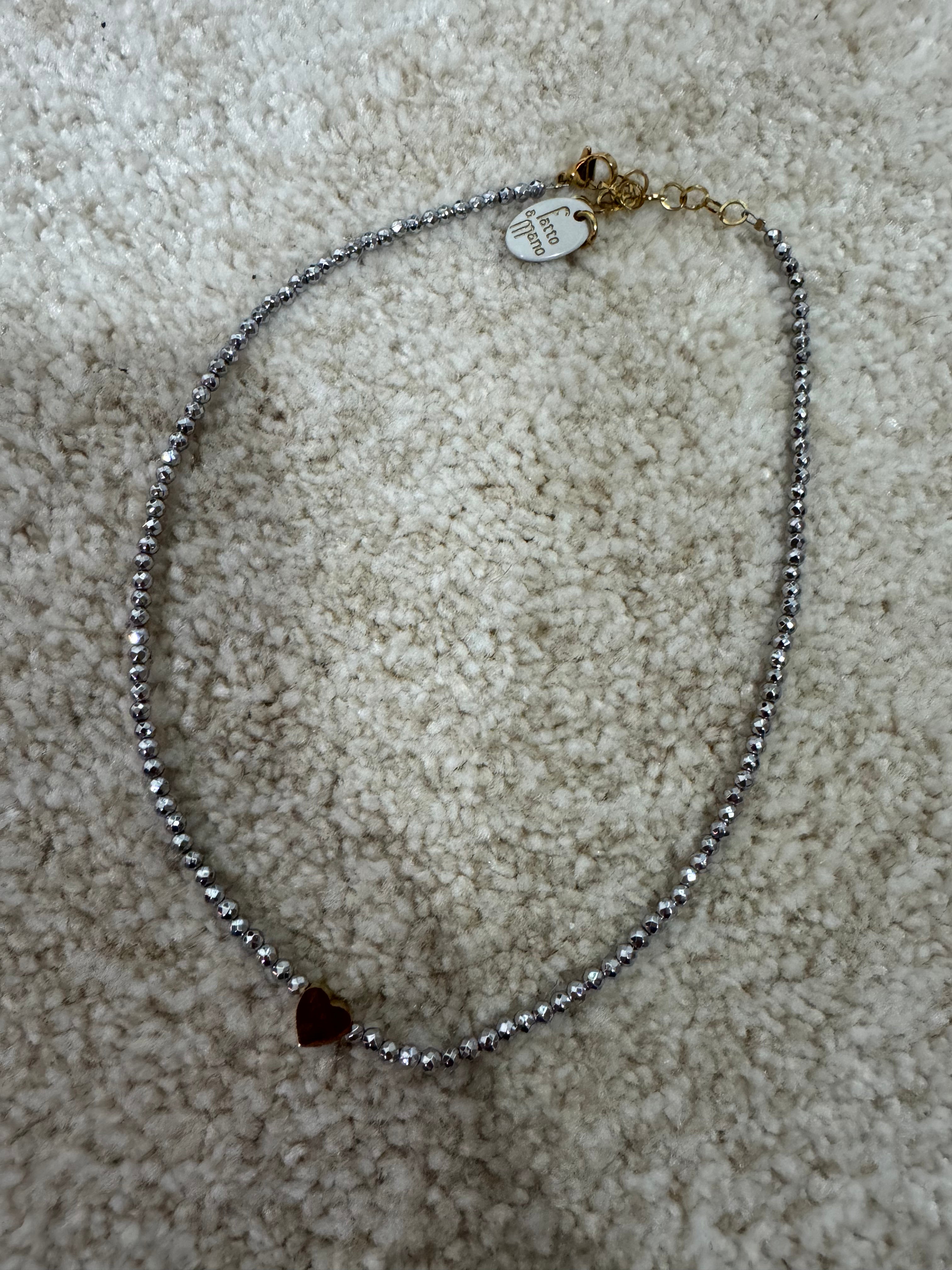 Collana girocollo ARGENTO pepite Momi CIONDOLO CUORE ORO