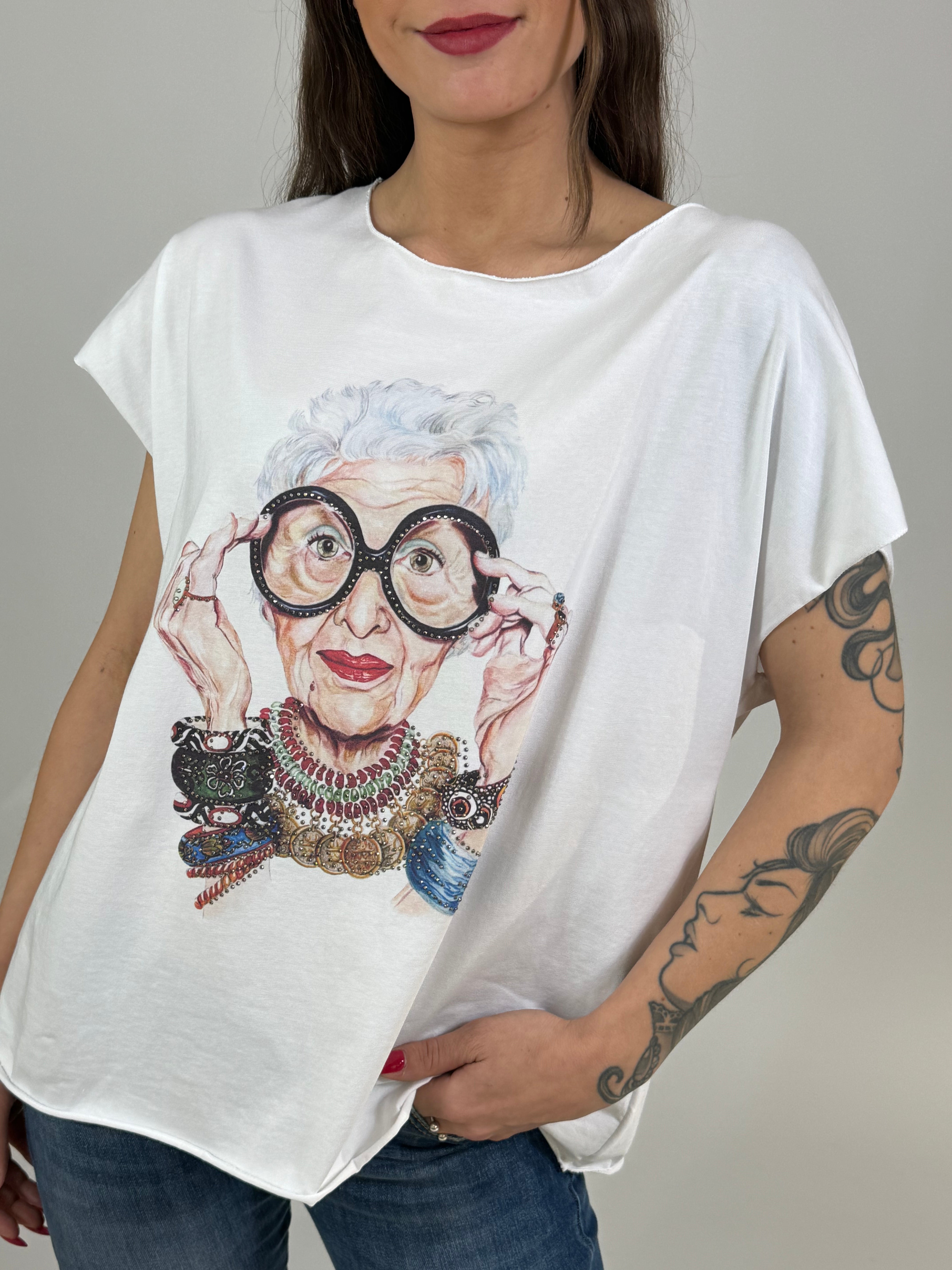 T-shirt con stampa e brillantini Susy Mix IRIS APFEL