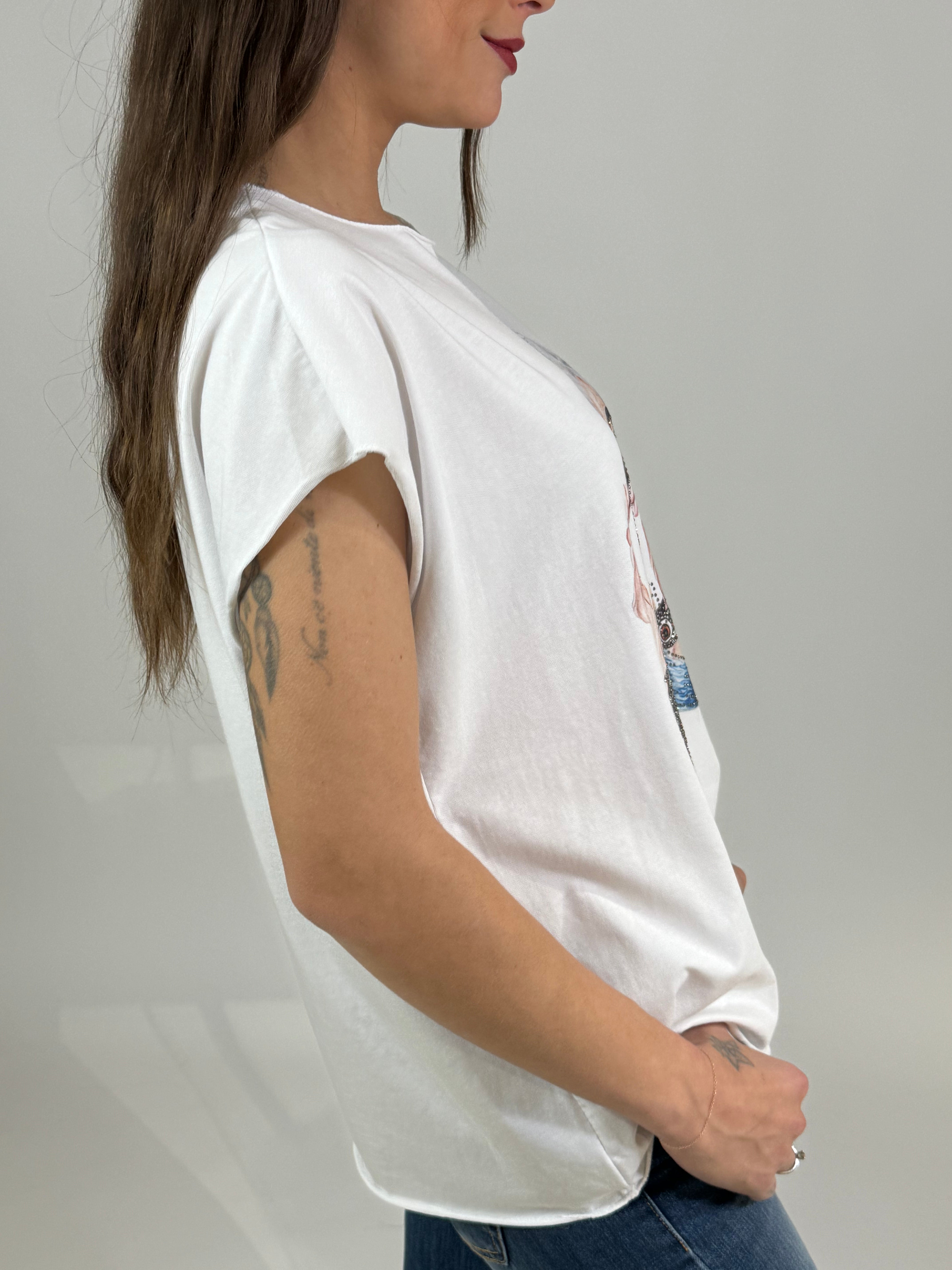 T-shirt con stampa e brillantini Susy Mix IRIS APFEL