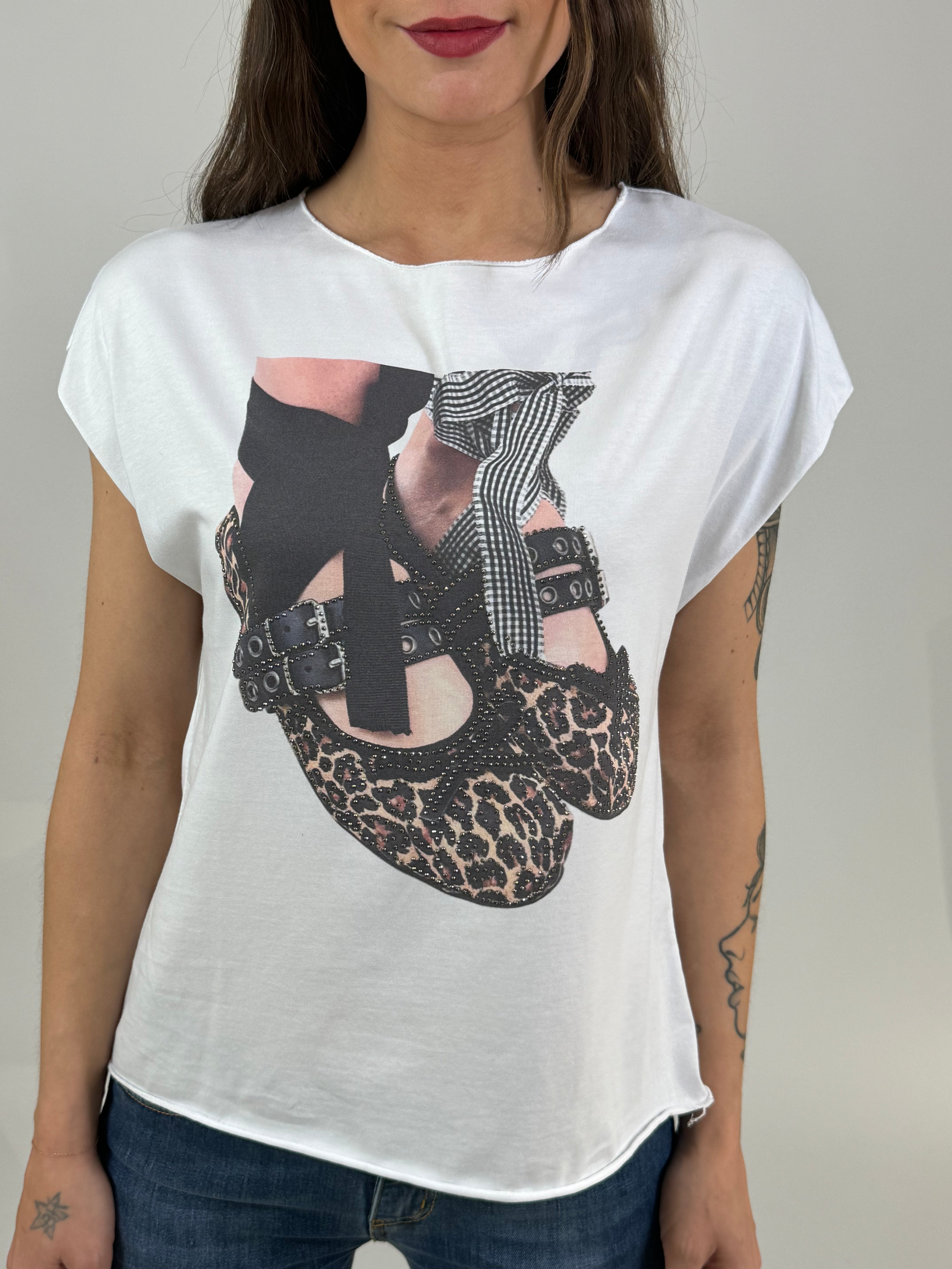 T-shirt con stampa e brillantini Susy Mix BALLERINE LEOPARDATE CON LACCETTI ALLA CAVIGLIA