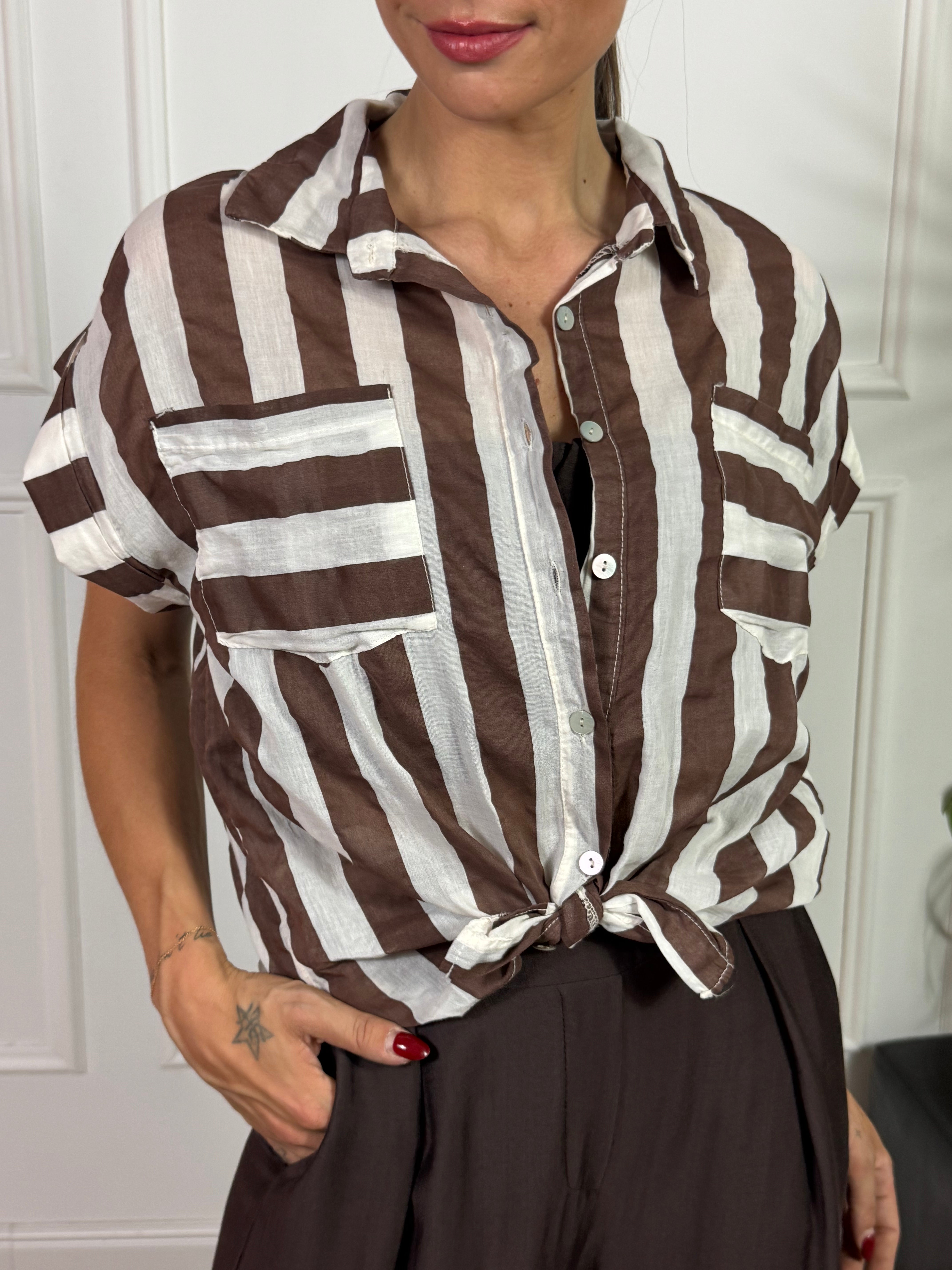 Camicia MANICA CORTA in mussola Victoria ILMH RIGHE E TASCHINI